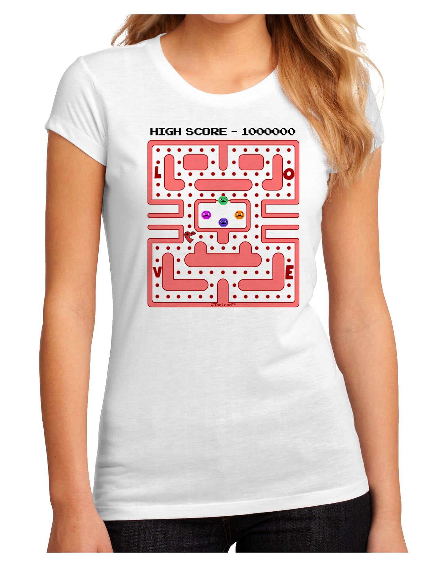 Retro Heart Man Juniors Petite Sublimate Tee-TooLoud-White-Small-Davson Sales