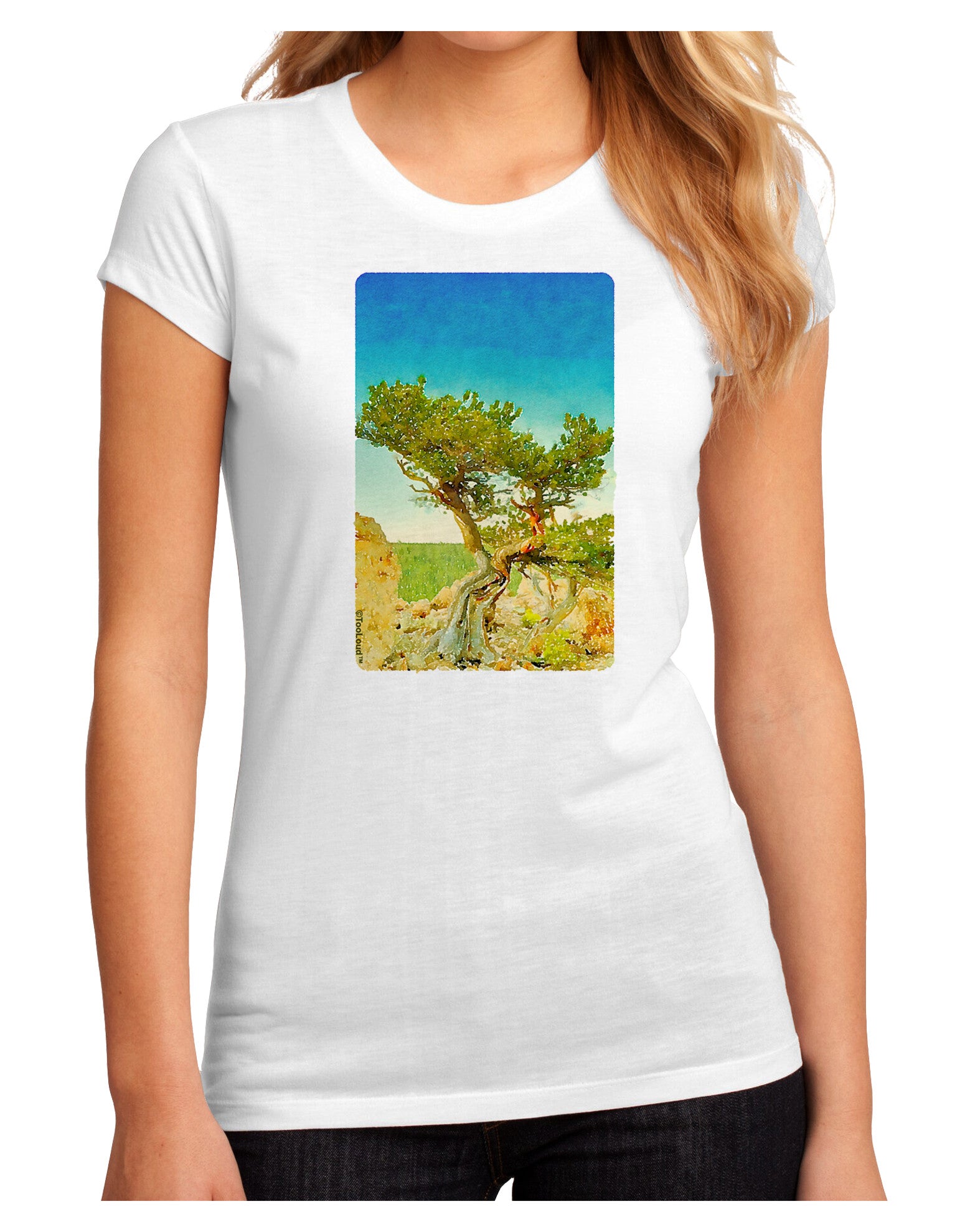Colorado Tree Watercolor Juniors Sublimate Tee-TooLoud-White-Small-Davson Sales