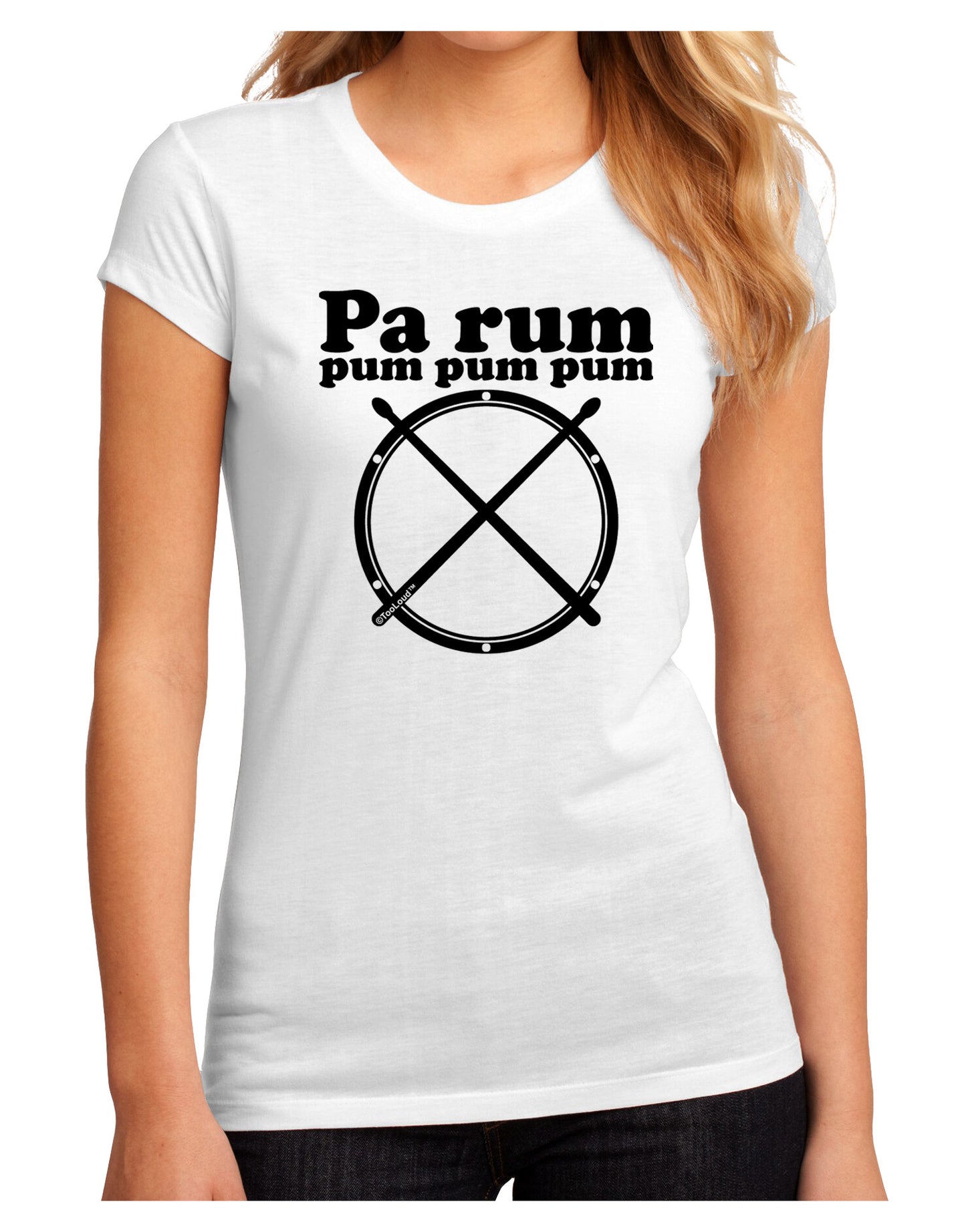 Pa Rum Pum Pum Pum BnW Juniors Sublimate Tee-TooLoud-White-Small-Davson Sales