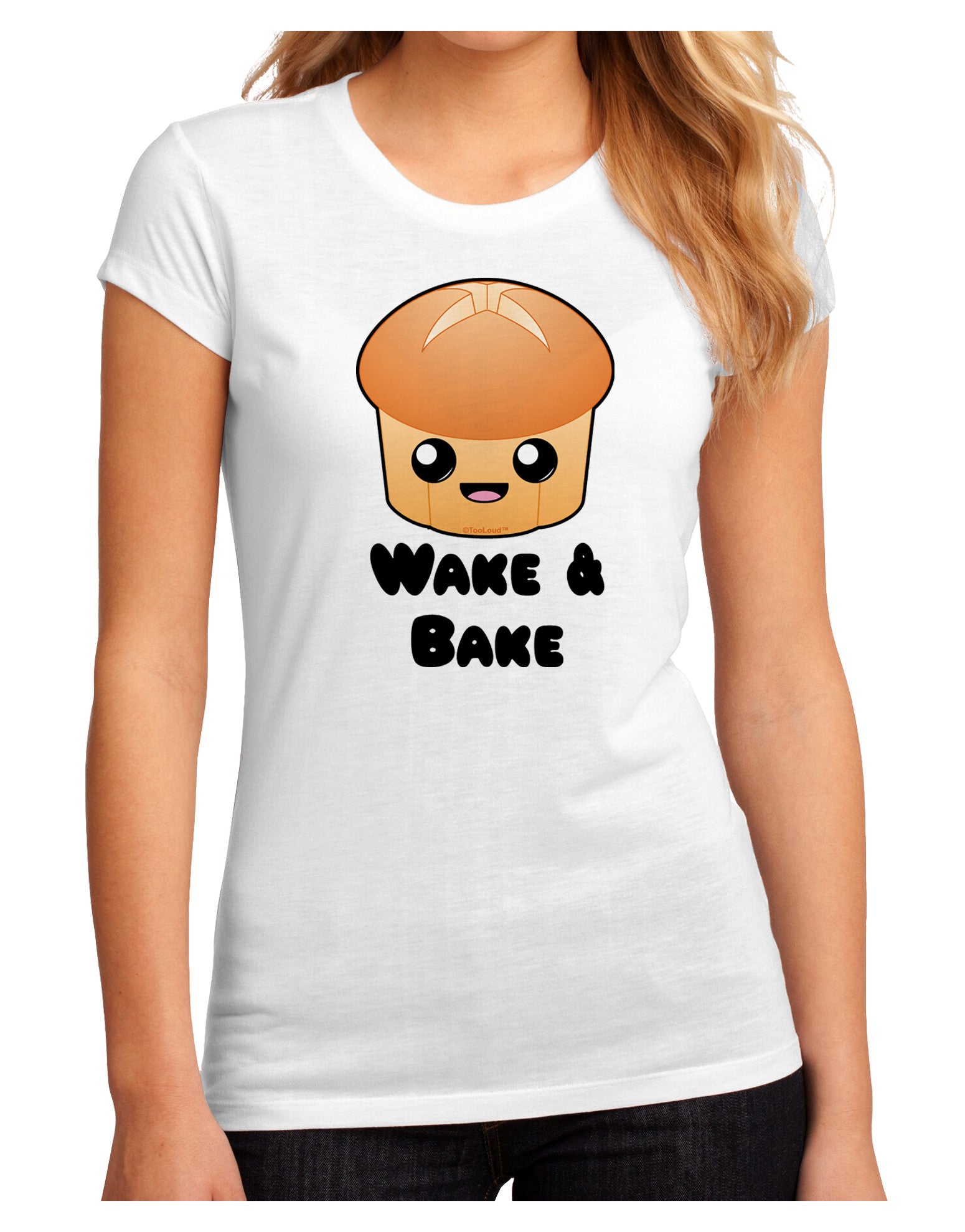 Wake and Bake Cute Roll Juniors Sublimate Tee-TooLoud-White-Small-Davson Sales