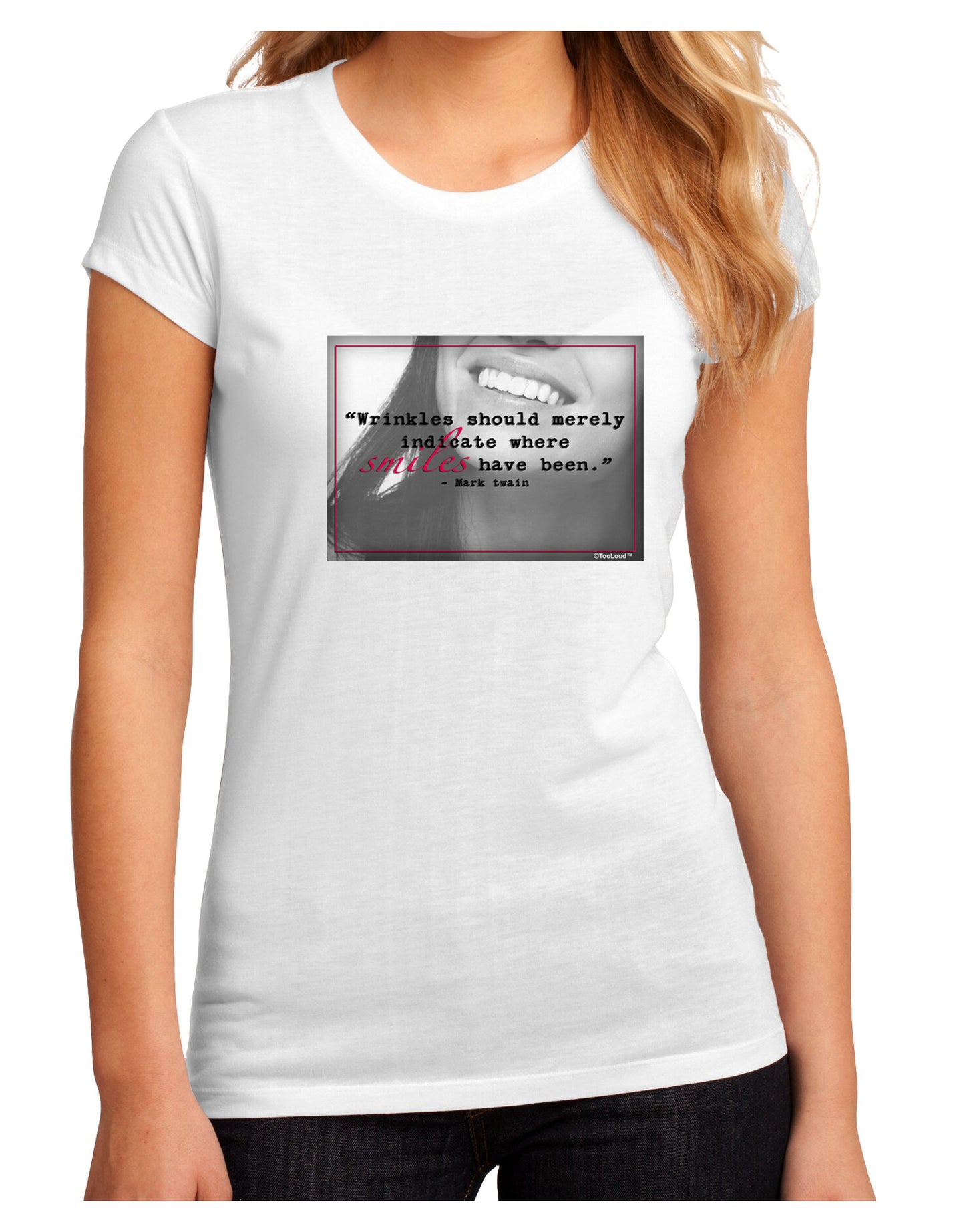 Where Smiles Mark Twain Juniors Petite Sublimate Tee-Womens T-Shirt-TooLoud-White-Small-Davson Sales