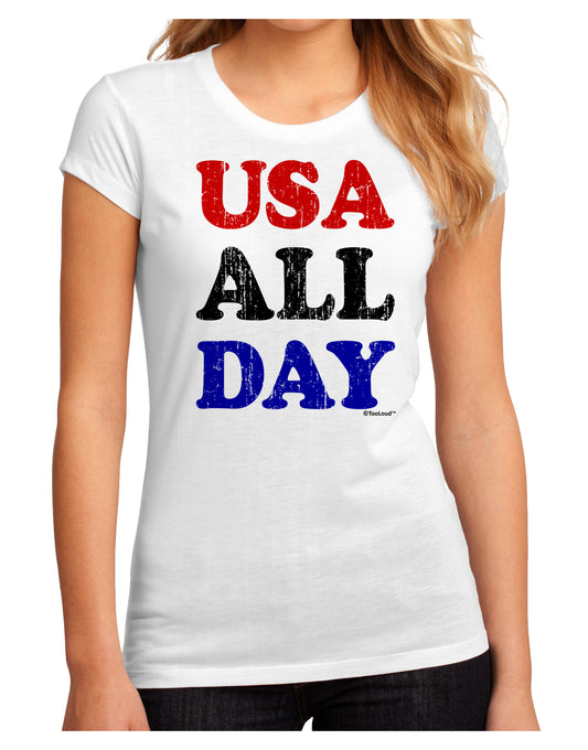 USA All Day - Distressed Patriotic Design Juniors Sublimate Tee by TooLoud-Womens T-Shirt-TooLoud-White-Small-Davson Sales