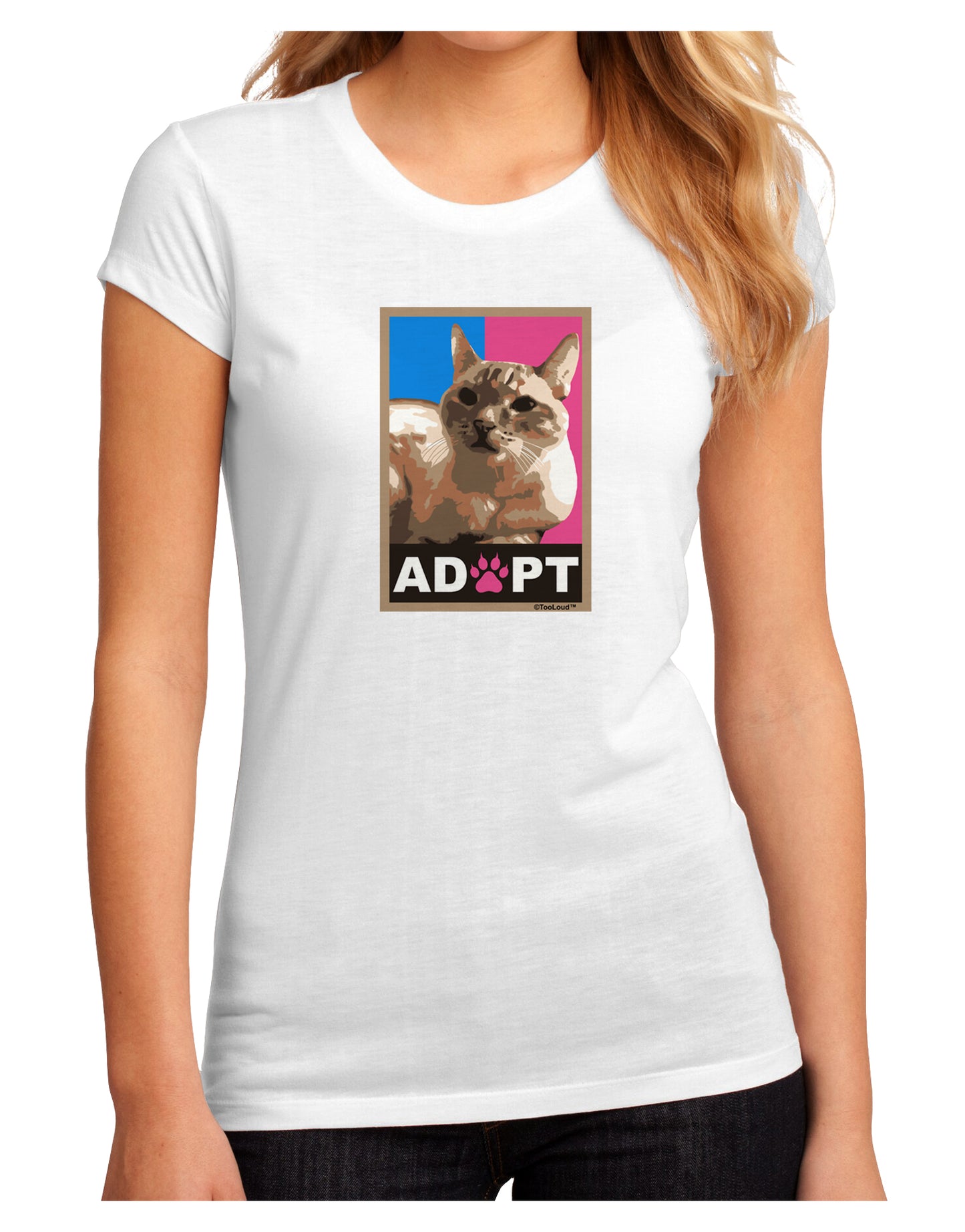 Adopt Cute Kitty Cat Adoption Juniors Petite Sublimate Tee-TooLoud-White-Small-Davson Sales