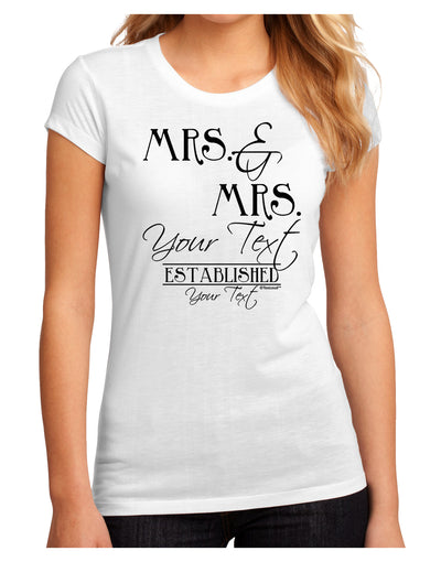 Personalized Mrs and Mrs Lesbian Wedding - Name- Established -Date- Design Juniors Sublimate Tee-TooLoud-White-Small-Davson Sales