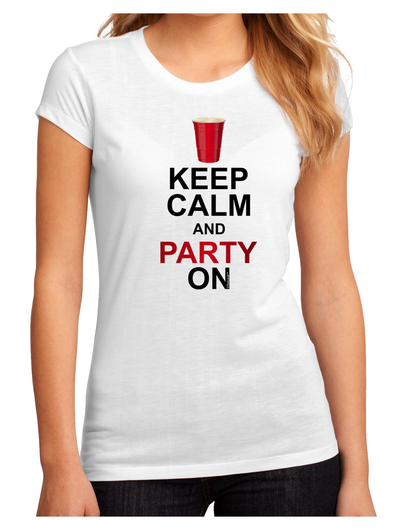 Keep Calm - Party Beer Juniors Petite Sublimate Tee-Womens T-Shirt-TooLoud-White-Small-Davson Sales