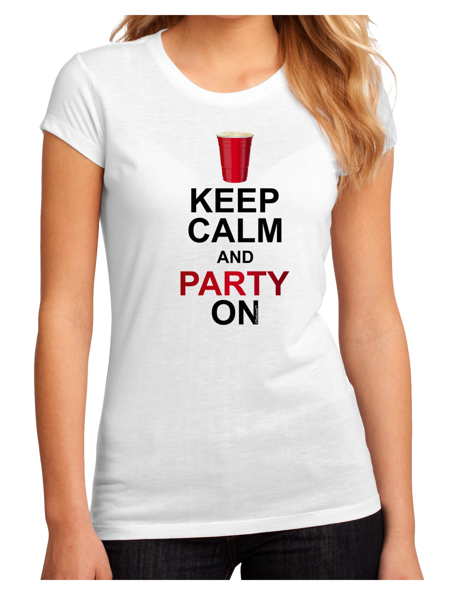 Keep Calm - Party Beer Juniors Petite Sublimate Tee-Womens T-Shirt-TooLoud-White-Small-Davson Sales