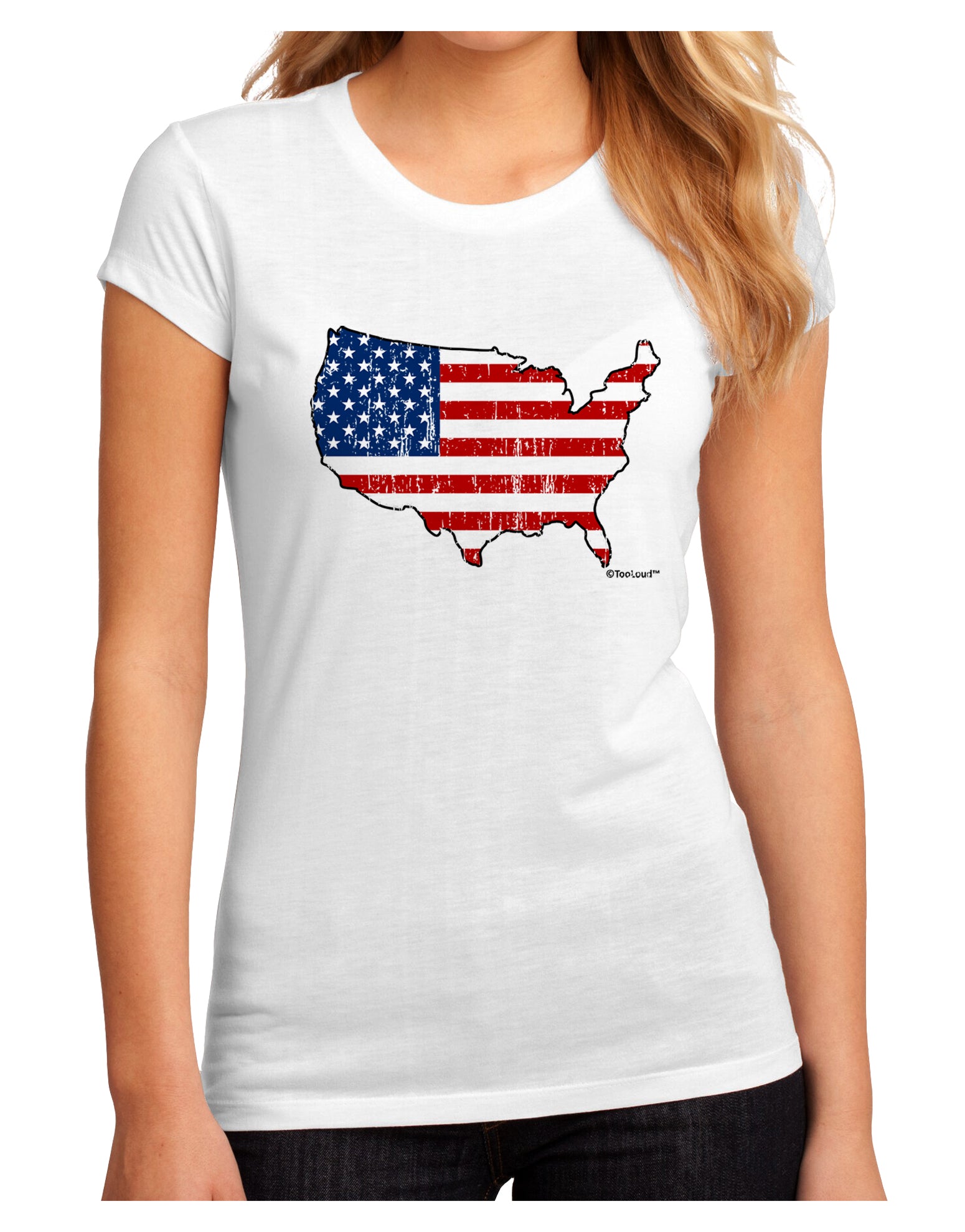 United States Cutout - American Flag Distressed Juniors Sublimate Tee by TooLoud-Womens T-Shirt-TooLoud-White-Small-Davson Sales