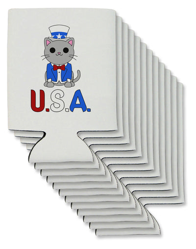 Patriotic Cat - USA Can / Bottle Insulator Coolers by TooLoud-Can Coolie-TooLoud-12-Davson Sales