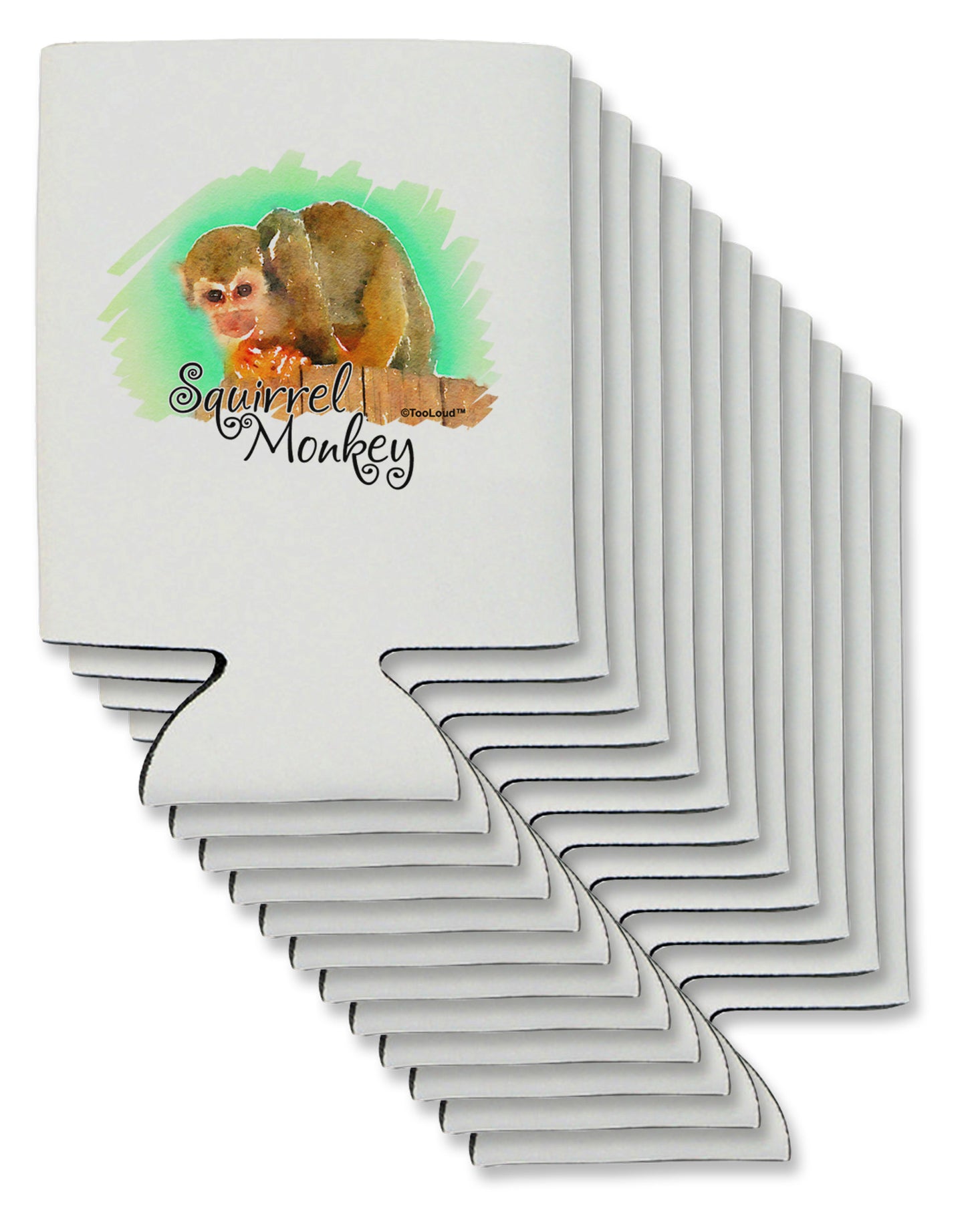 Squirrel Monkey Watercolor Text Can / Bottle Insulator Coolers-Can Coolie-TooLoud-12 Pieces-Davson Sales