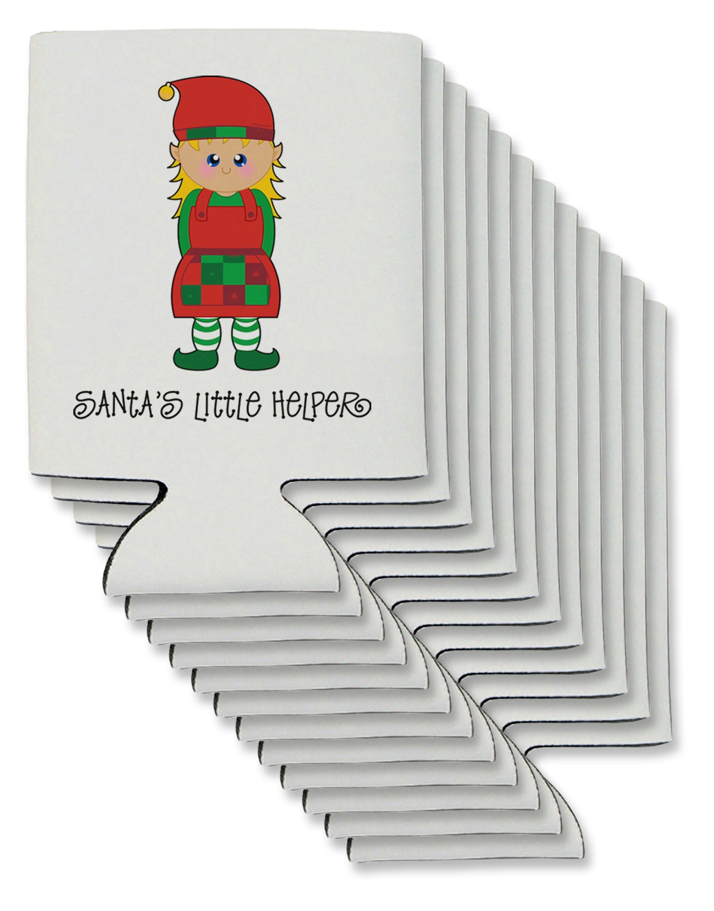 Santa's Little Helper Christmas Elf Girl Can / Bottle Insulator Coolers-Can Coolie-TooLoud-12 Pieces-Davson Sales