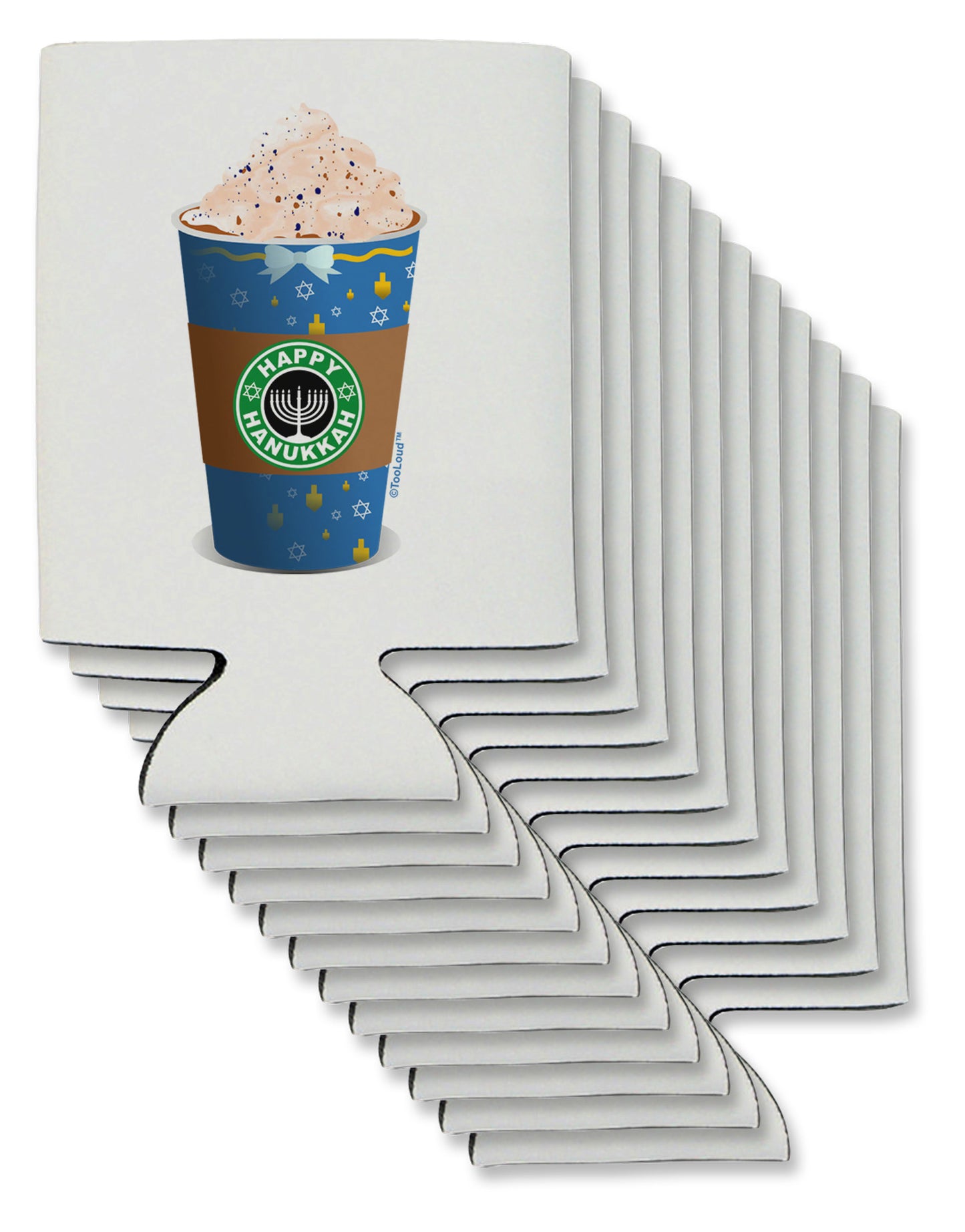 Happy Hanukkah Latte Cup Can / Bottle Insulator Coolers-Can Coolie-TooLoud-12-Davson Sales