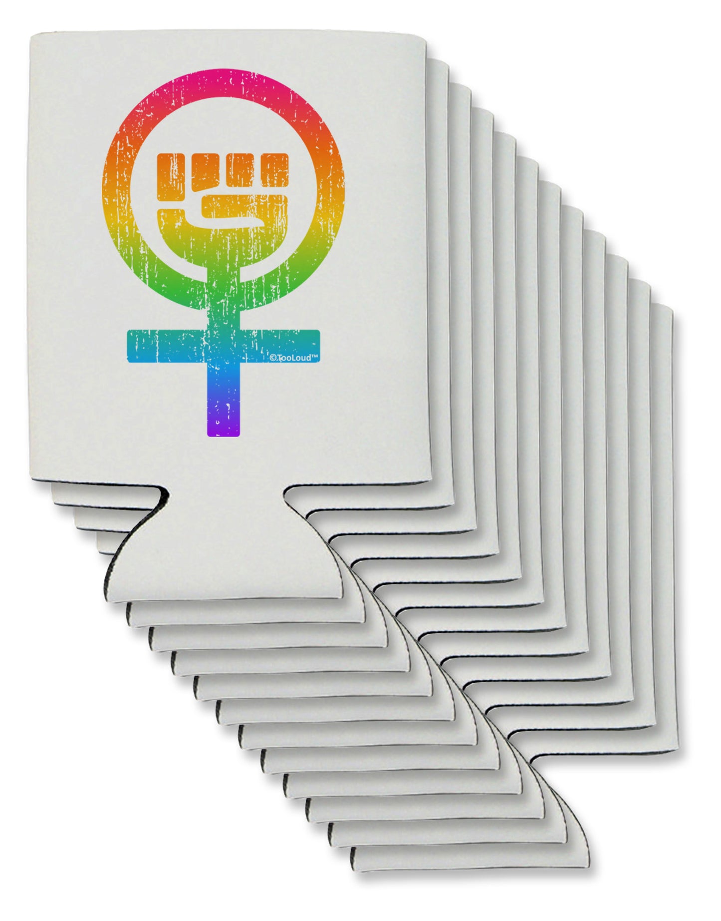 Rainbow Distressed Feminism Symbol Can / Bottle Insulator Coolers-Can Coolie-TooLoud-12-Davson Sales