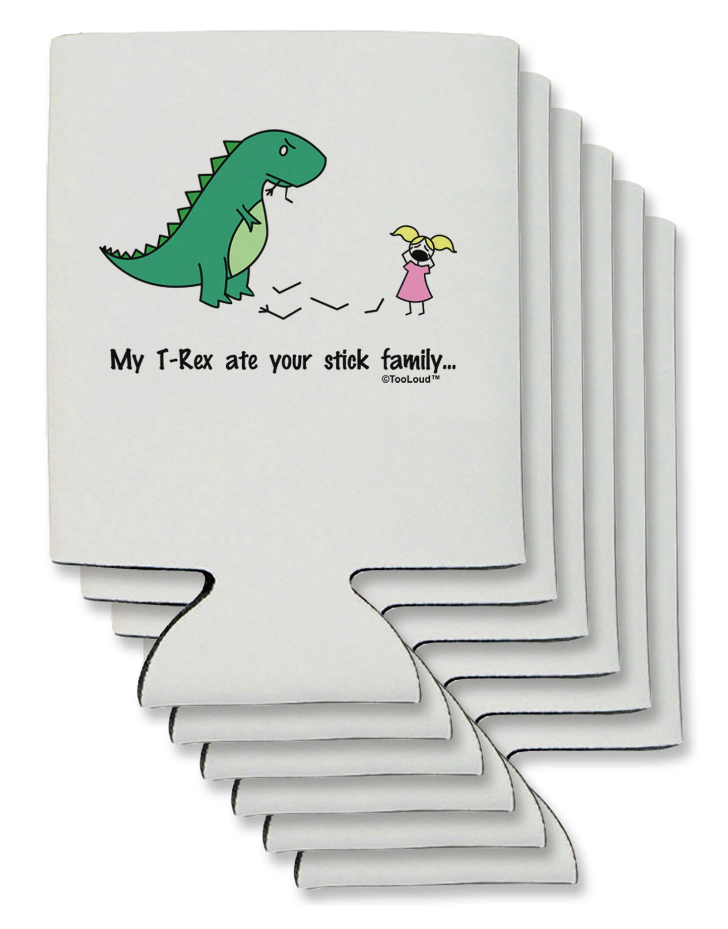 My T-Rex Ate Your Stick Family - Color Can / Bottle Insulator Coolers by TooLoud-Can Coolie-TooLoud-6-Davson Sales