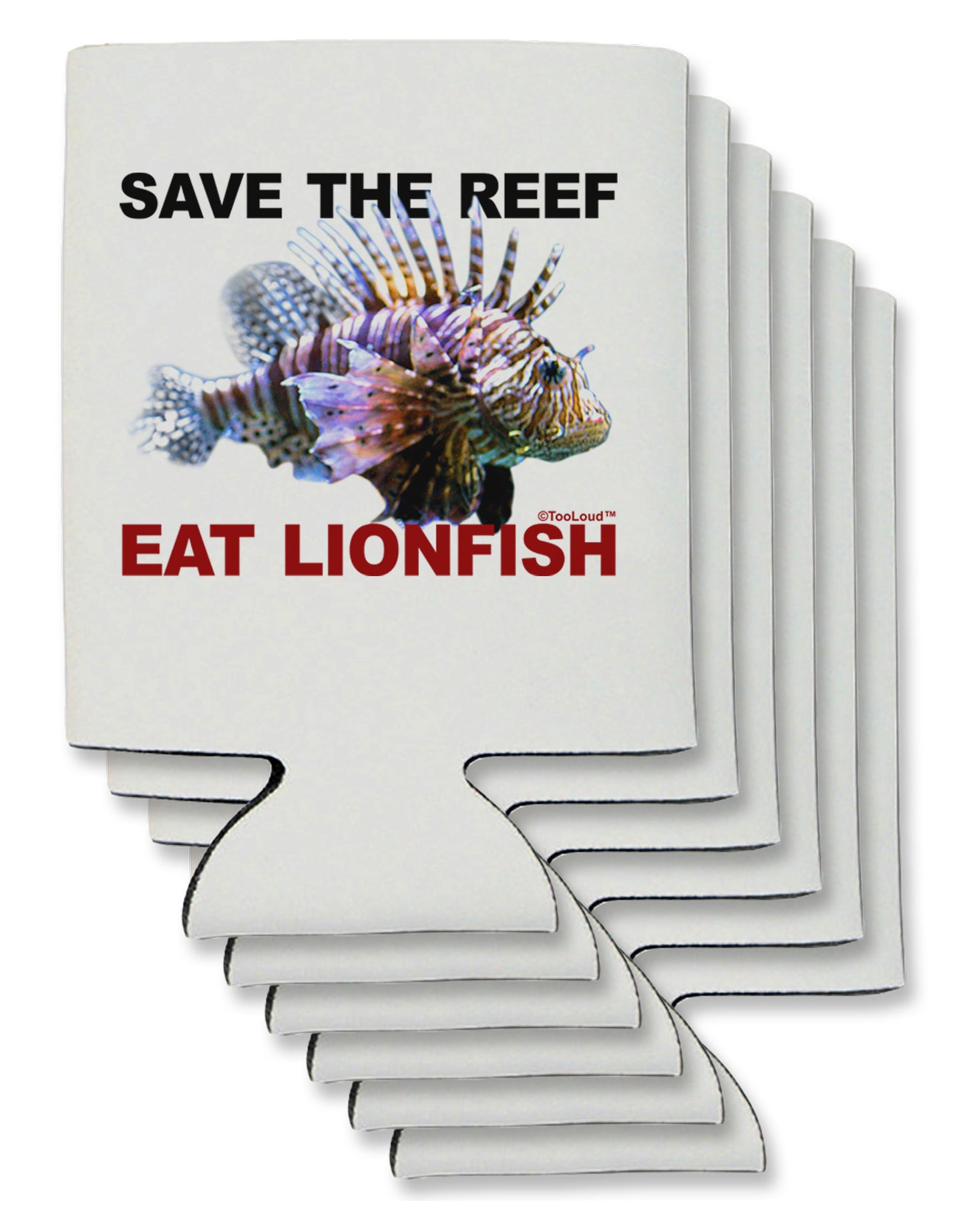Save the Reef - Eat Lionfish Can / Bottle Insulator Coolers-Can Coolie-TooLoud-6 Pieces-Davson Sales