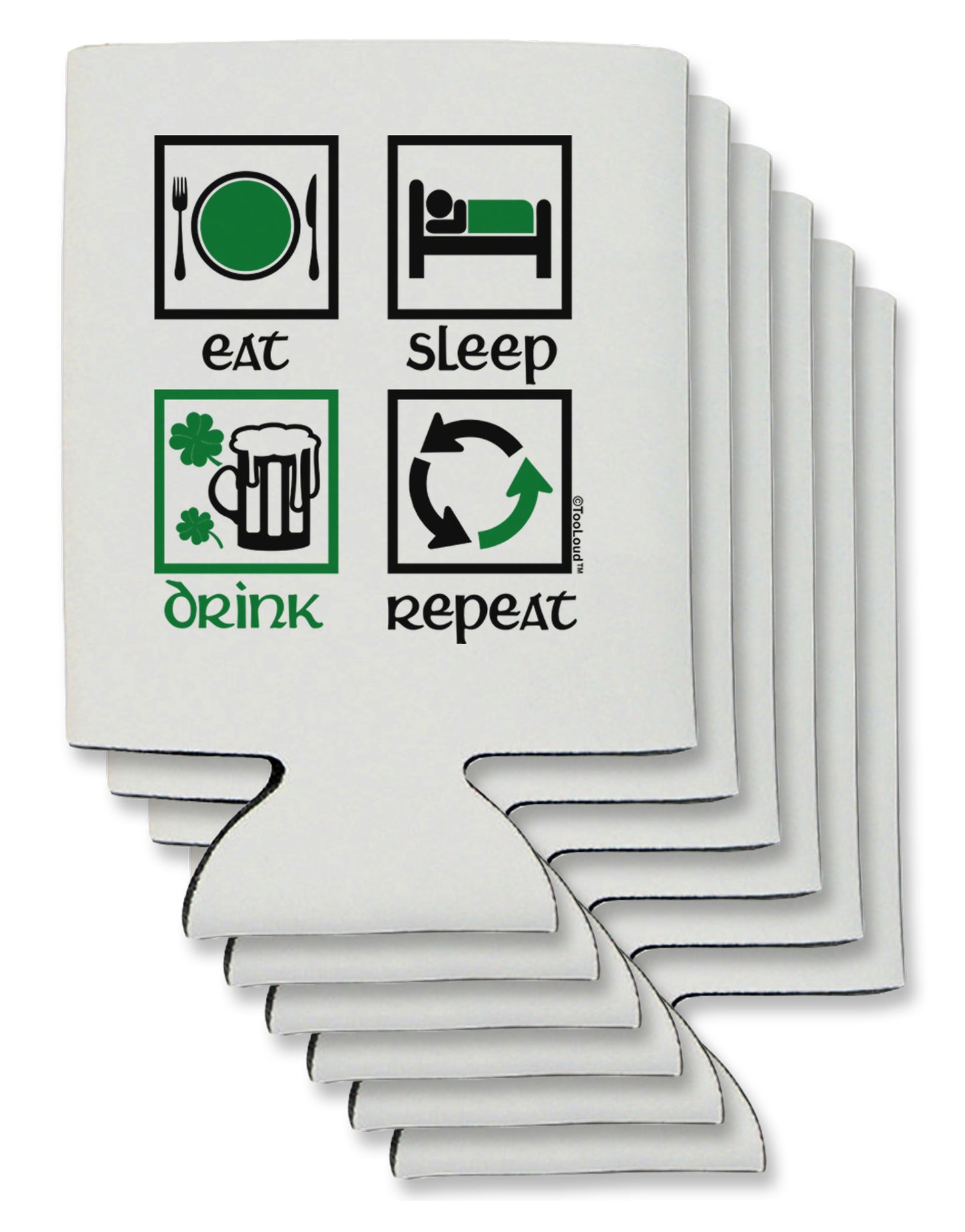 Eat Sleep Drink Green Beer Repeat Can / Bottle Insulator Coolers-Can Coolie-TooLoud-6-Davson Sales