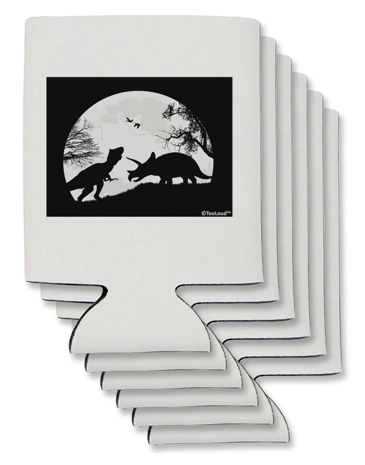 T-Rex and Triceratops Silhouettes Design Can / Bottle Insulator Coolers by TooLoud-Can Coolie-TooLoud-6-Davson Sales