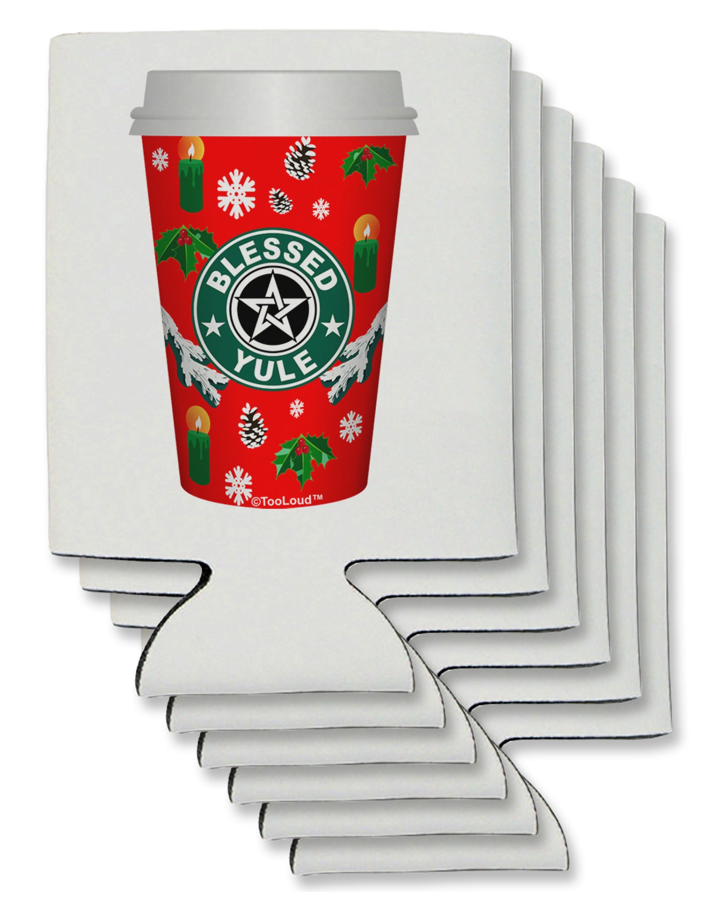 Blessed Yule Red Coffee Cup Can / Bottle Insulator Coolers by TooLoud-TooLoud-6-Davson Sales