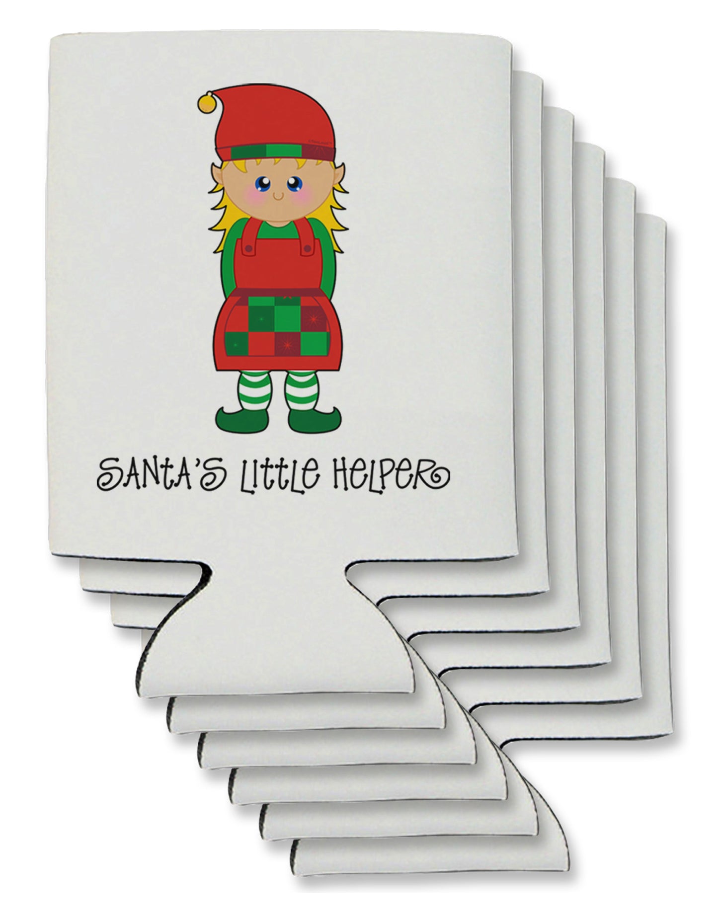 Santa's Little Helper Christmas Elf Girl Can / Bottle Insulator Coolers-Can Coolie-TooLoud-6 Pieces-Davson Sales