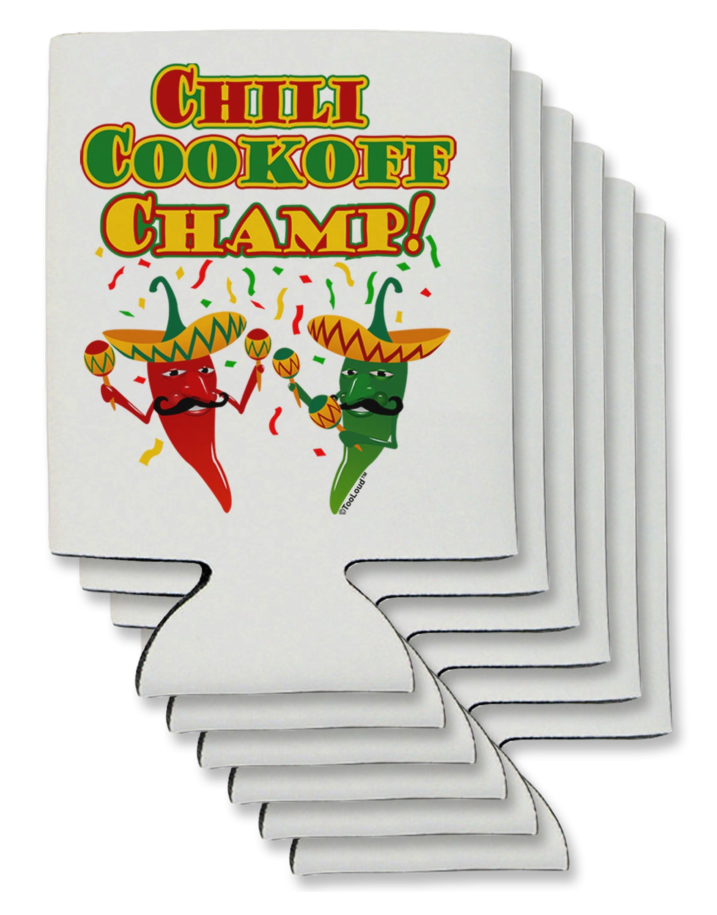 Chili Cookoff Champ! Chile Peppers Can / Bottle Insulator Coolers-Can Coolie-TooLoud-6 Pieces-Davson Sales