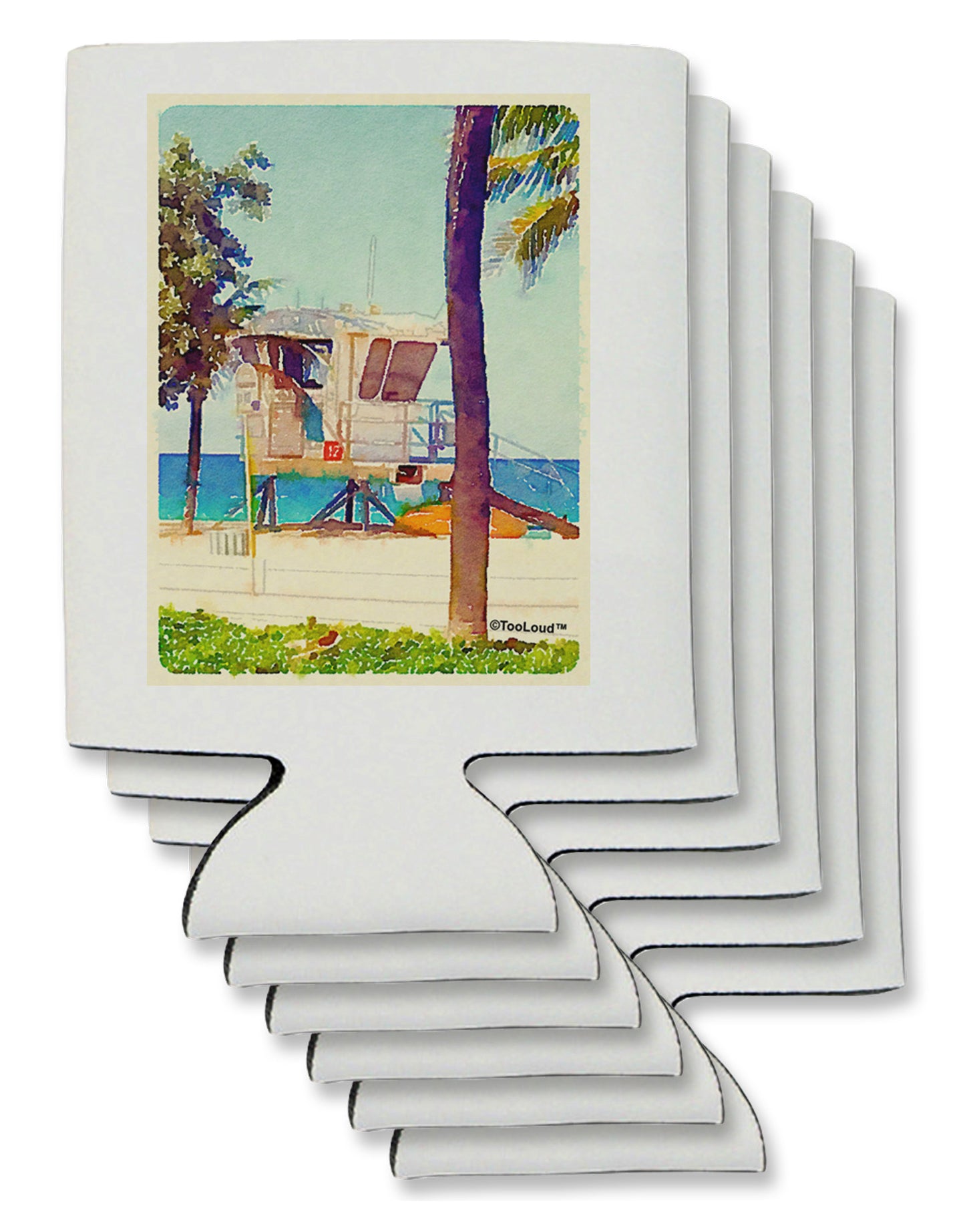Lifeguard Station Watercolor Can / Bottle Insulator Coolers-Can Coolie-TooLoud-6 Pieces-Davson Sales