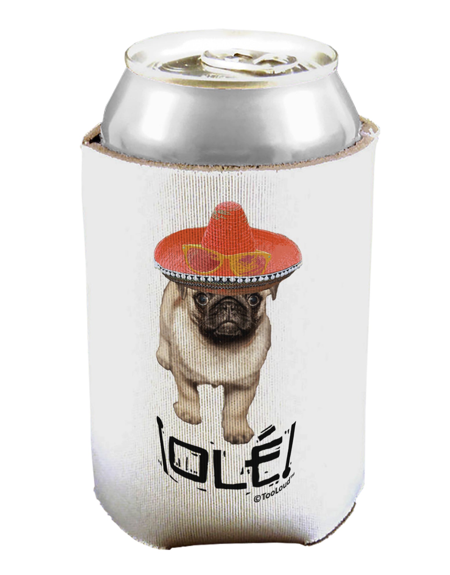 Pug Dog with Pink Sombrero - Ole Can / Bottle Insulator Coolers by TooLoud-Can Coolie-TooLoud-1-Davson Sales