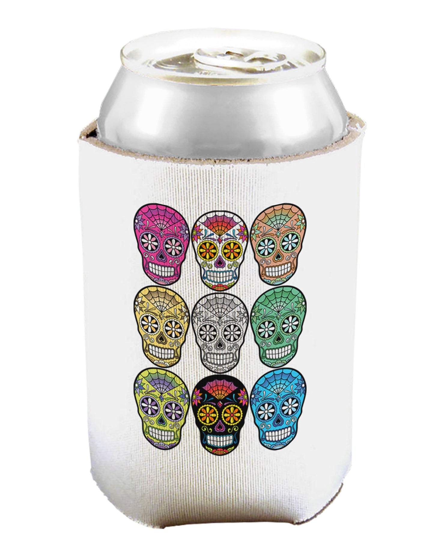 Dia de los Muertos Calaveras Sugar Skulls Can and Bottle Insulator Cooler-Bottle Insulator-TooLoud-White-Davson Sales