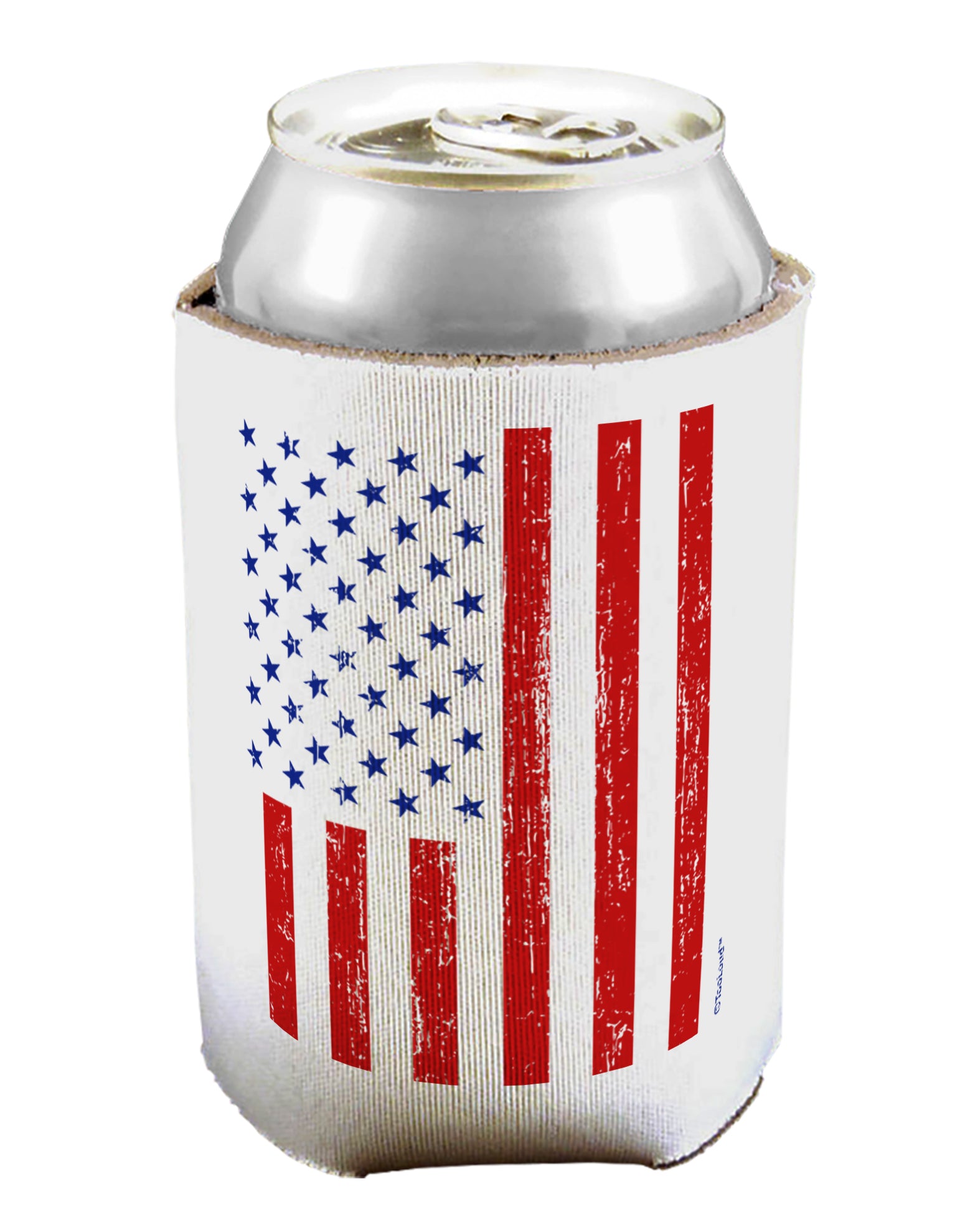 Red and Blue Stamp Style American Flag - Distressed Can / Bottle Insulator Coolers by TooLoud-Can Coolie-TooLoud-1-Davson Sales