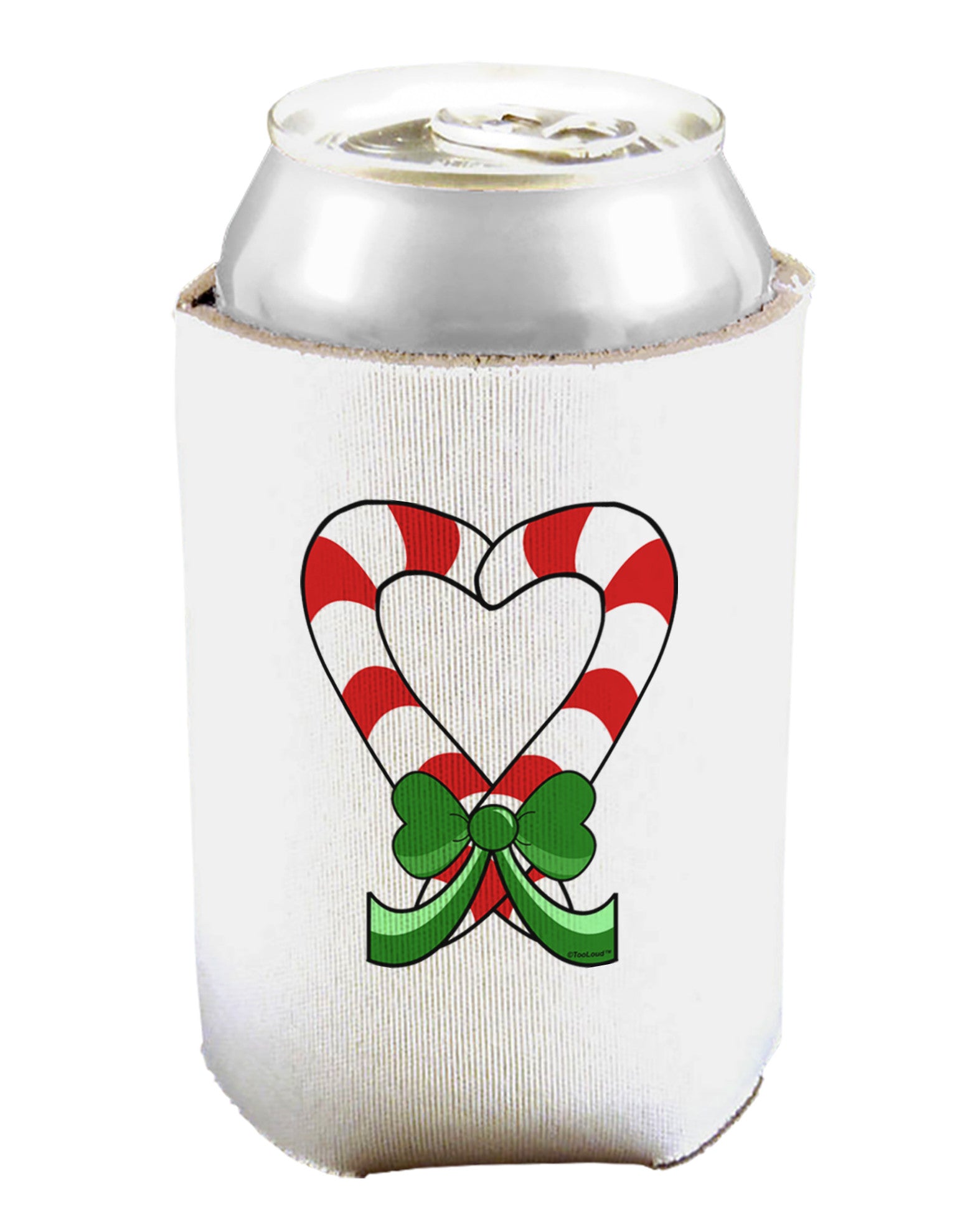 Candy Cane Heart Christmas Can and Bottle Insulator Cooler-Bottle Insulator-TooLoud-White-Davson Sales