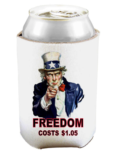 Uncle Sam Freedom Costs a Buck O Five Can and Bottle Insulator Cooler-Bottle Insulator-TooLoud-White-Davson Sales