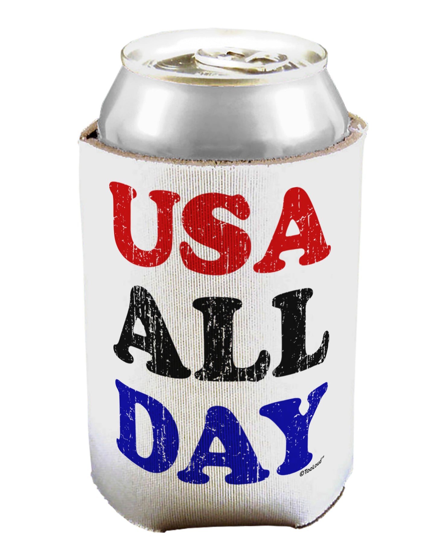 USA All Day - Distressed Patriotic Design Can / Bottle Insulator Coolers by TooLoud-Can Coolie-TooLoud-1-Davson Sales