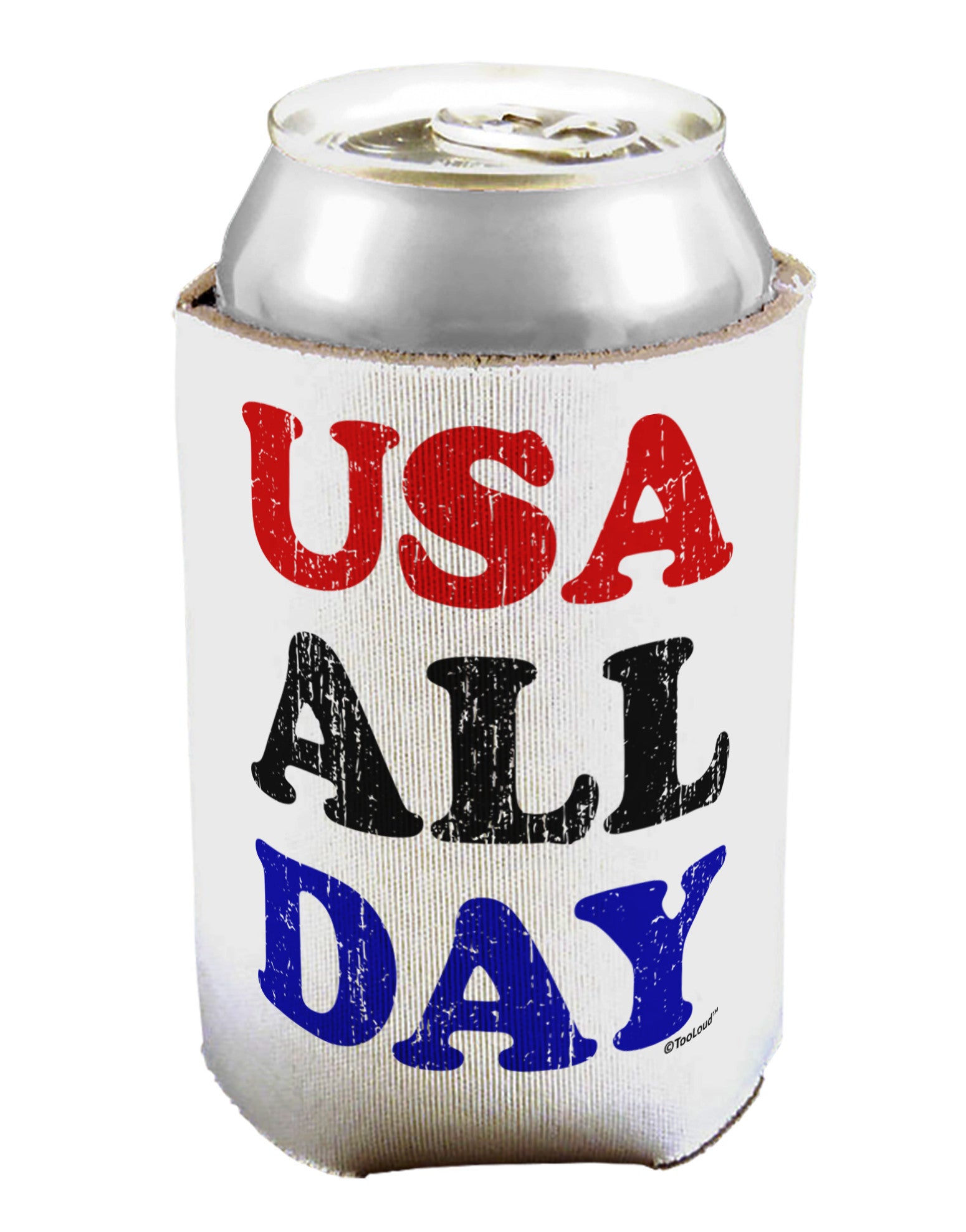 USA All Day - Distressed Patriotic Design Can / Bottle Insulator Coolers by TooLoud-Can Coolie-TooLoud-1-Davson Sales