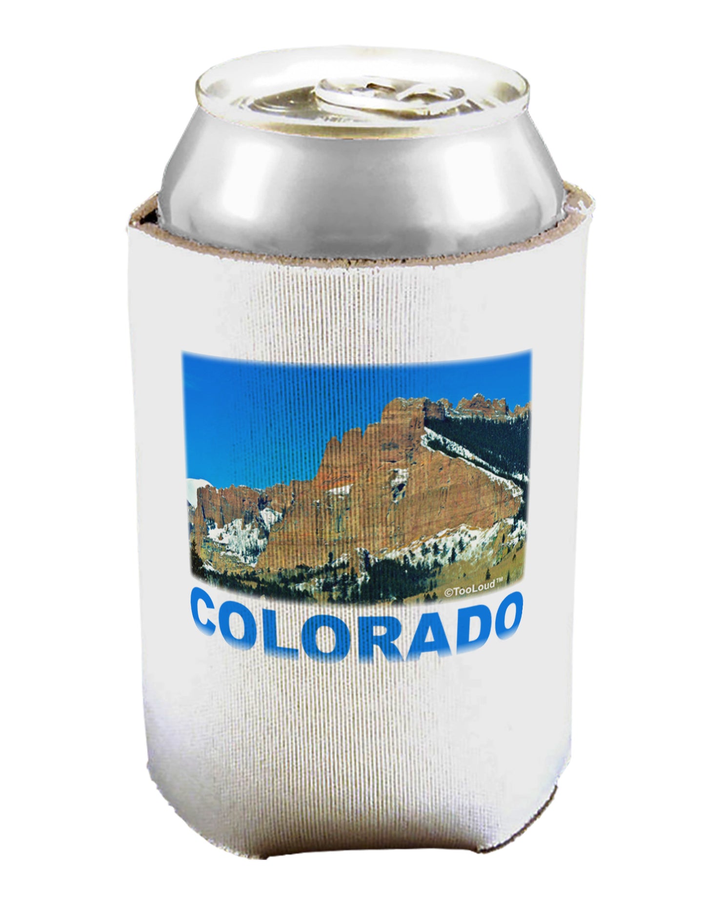 Colorado Snowy Mountains Text Can / Bottle Insulator Coolers-Can Coolie-TooLoud-1-Davson Sales