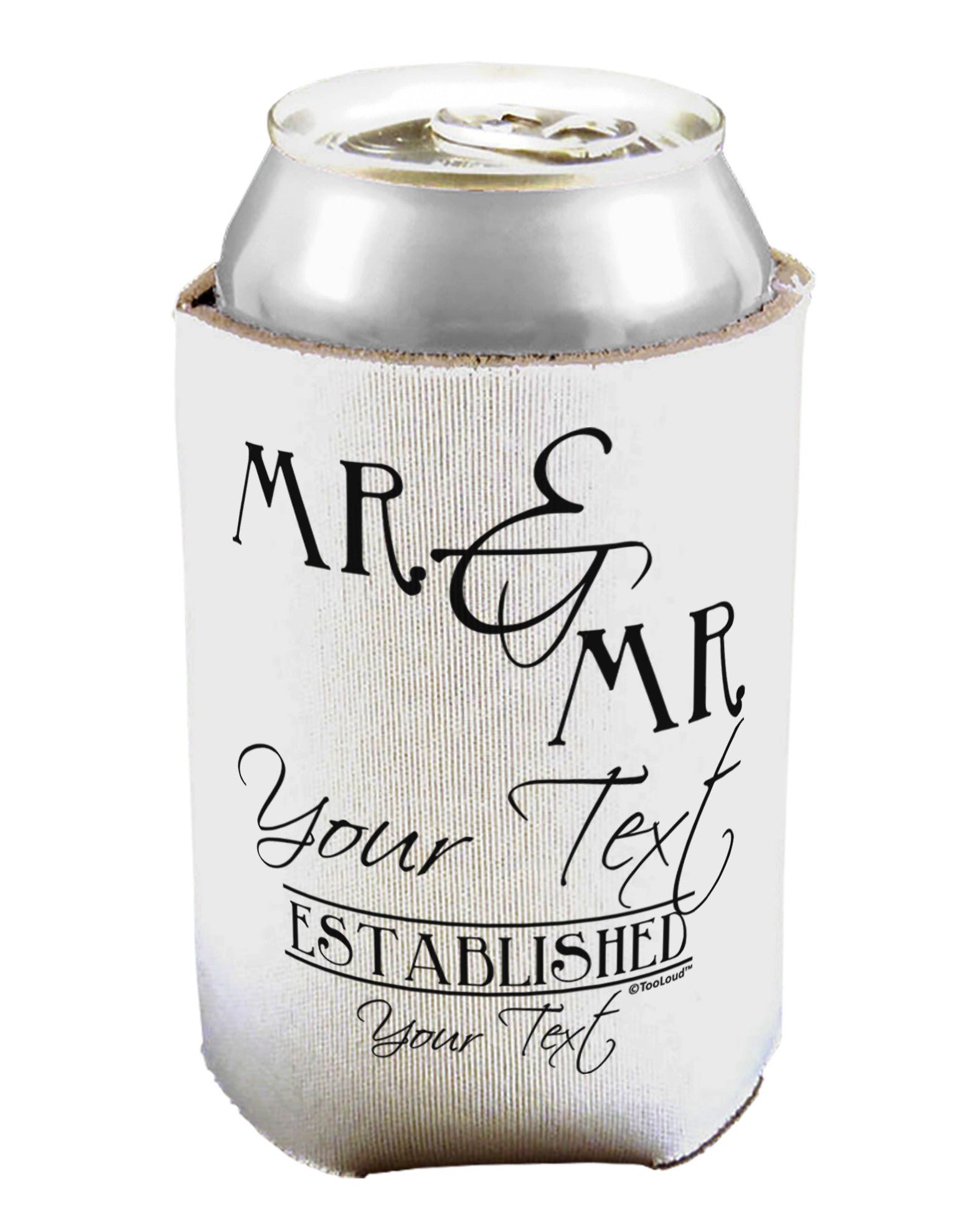 Personalized Mr and Mr -Name- Established -Date- Design Can / Bottle Insulator Coolers-Can Coolie-TooLoud-1-Davson Sales