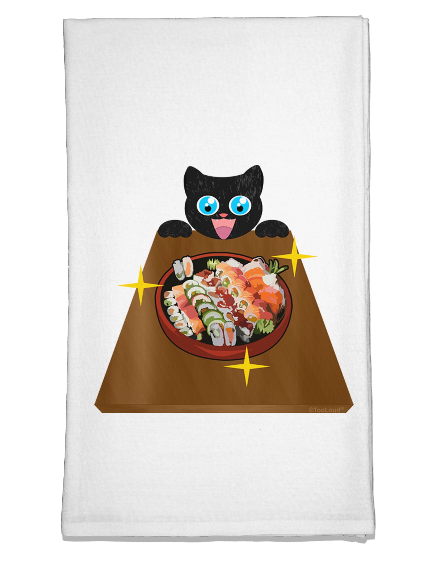 Anime Cat Loves Sushi Flour Sack Dish Towel by TooLoud-Flour Sack Dish Towel-TooLoud-White-Davson Sales