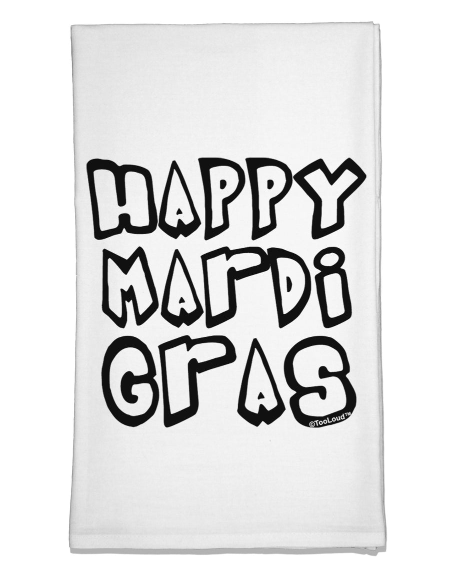 Happy Mardi Gras Text 2 BnW Flour Sack Dish Towels-Flour Sack Dish Towel-TooLoud-White-Davson Sales