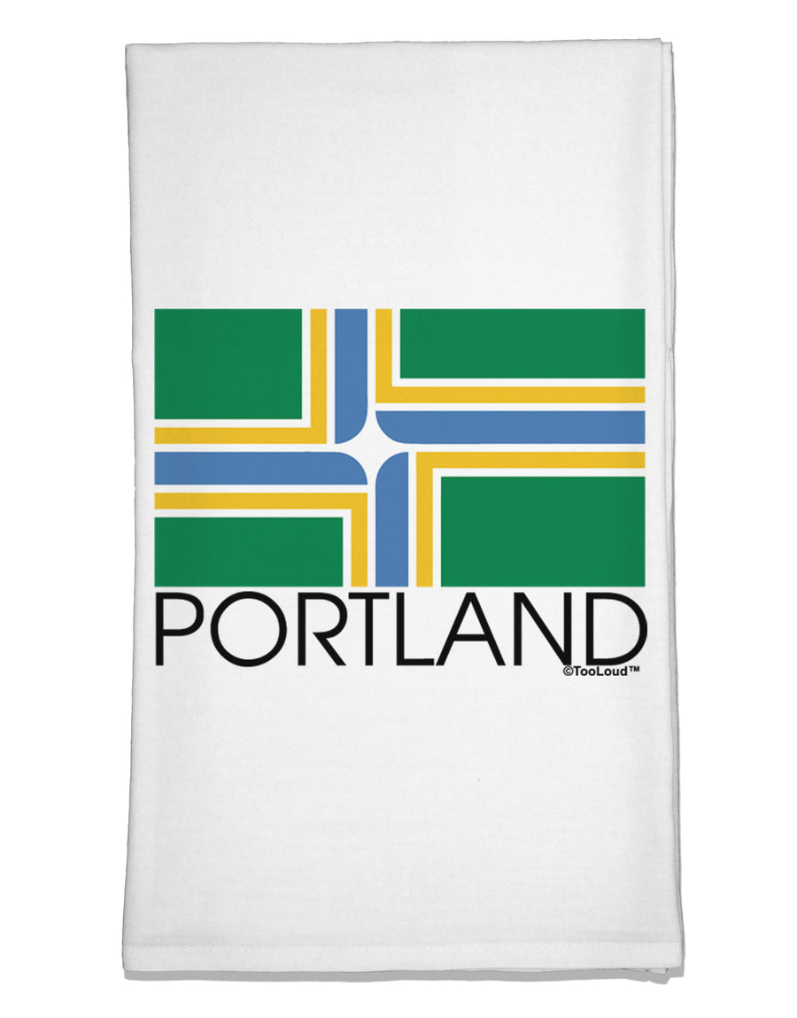 Portland Oregon Flag Text Flour Sack Dish Towel-Flour Sack Dish Towel-TooLoud-White-Davson Sales