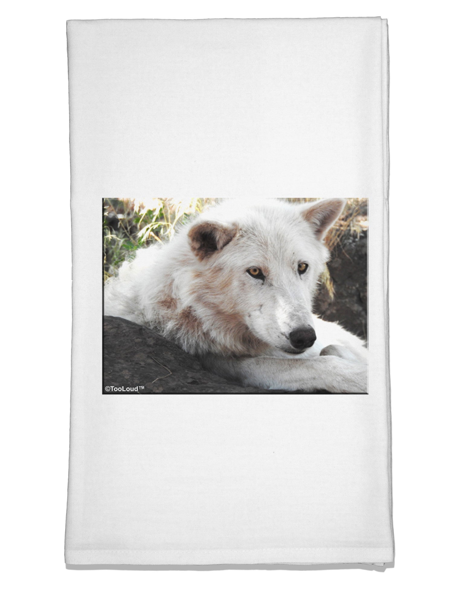 Laying White Wolf Flour Sack Dish Towel-Flour Sack Dish Towel-TooLoud-White-Davson Sales