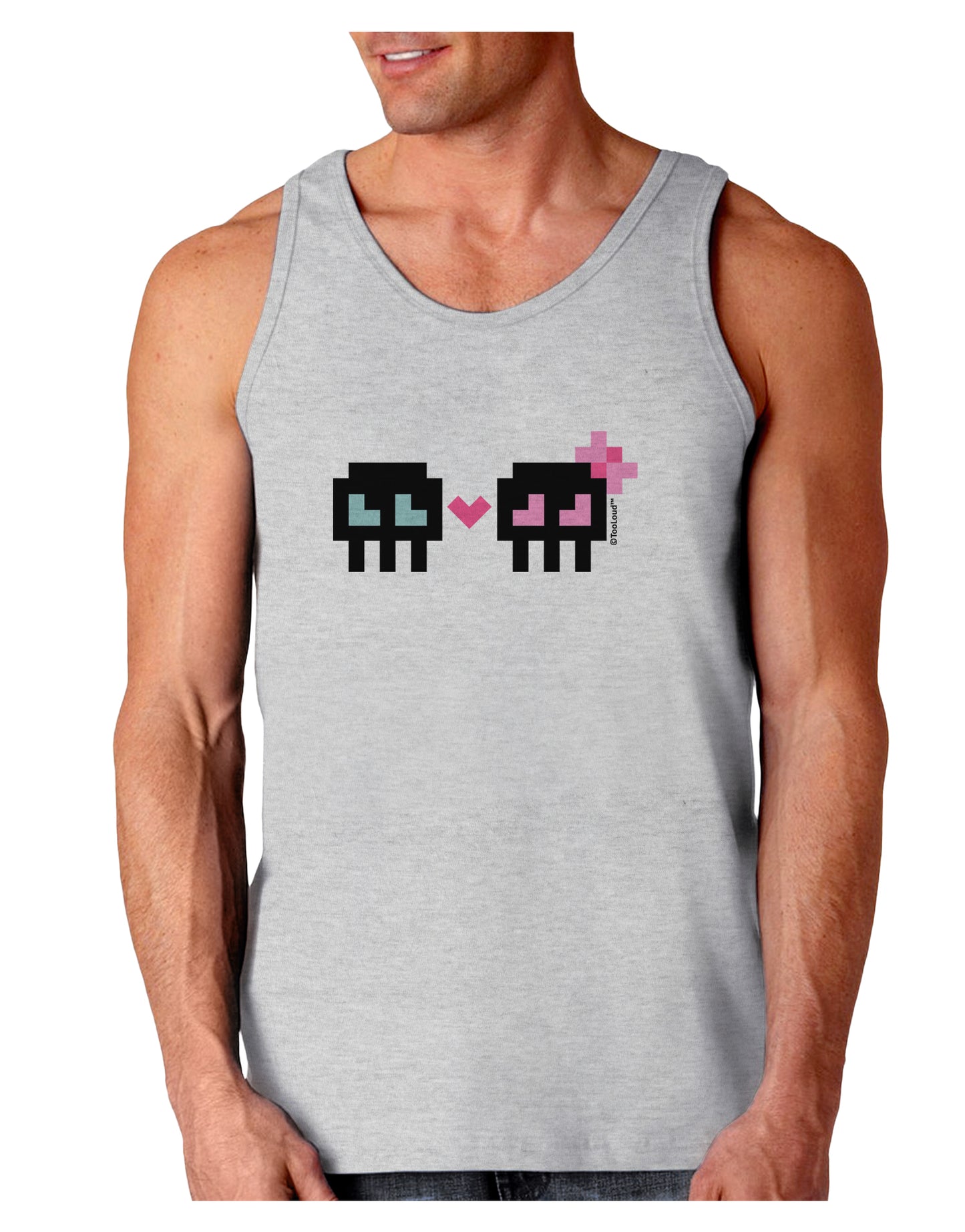 8-Bit Skull Love - Boy and Girl Loose Tank Top-Loose Tank Top-TooLoud-AshGray-Small-Davson Sales