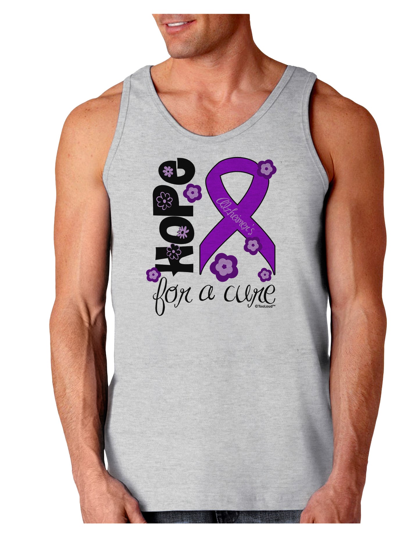 Hope for a Cure - Purple Ribbon Alzheimers Disease - Flowers Loose Tank Top-Loose Tank Top-TooLoud-AshGray-Small-Davson Sales