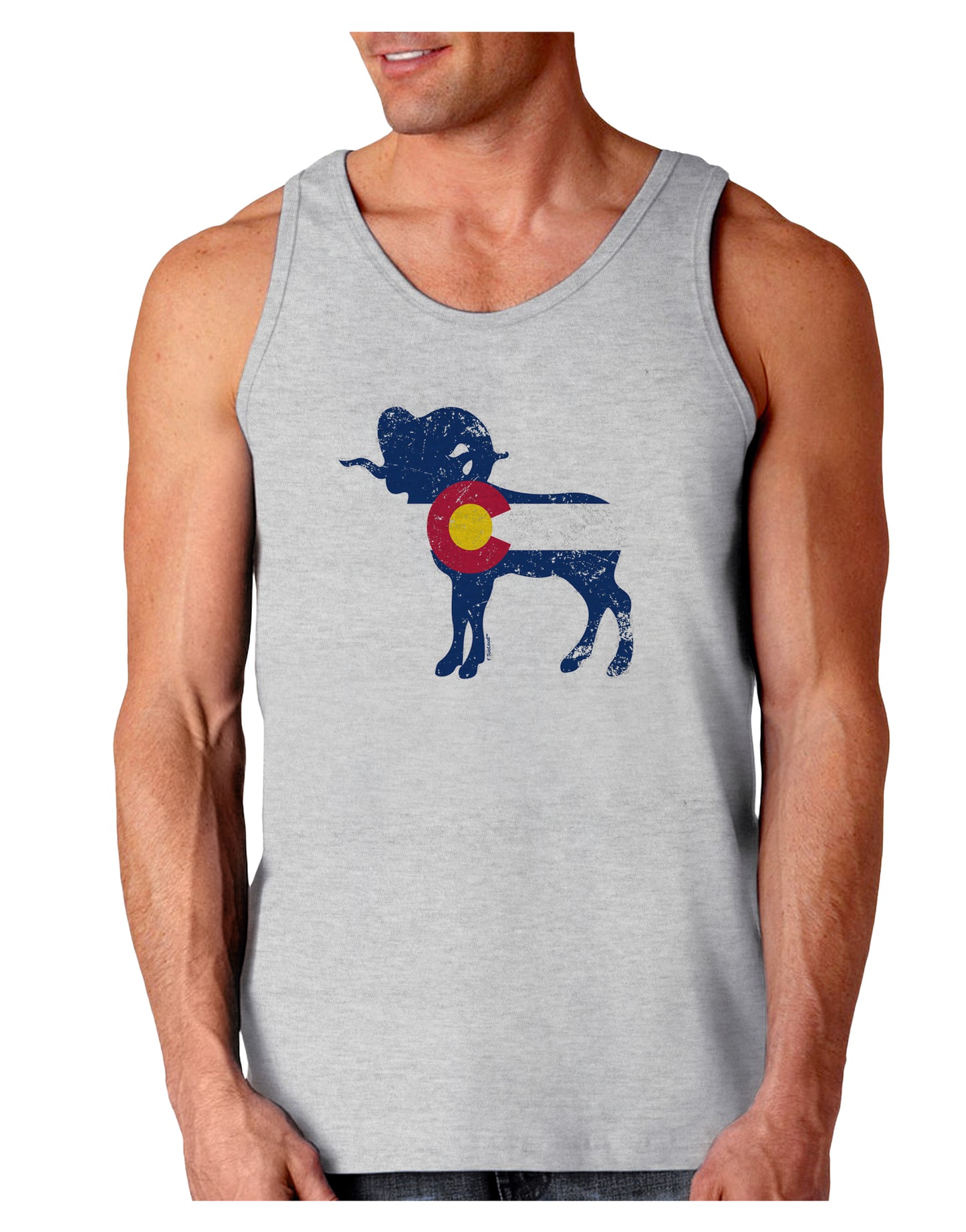 Grunge Rocky Mountain Bighorn Sheep Flag Loose Tank Top-Mens-LooseTanktops-TooLoud-AshGray-Small-Davson Sales