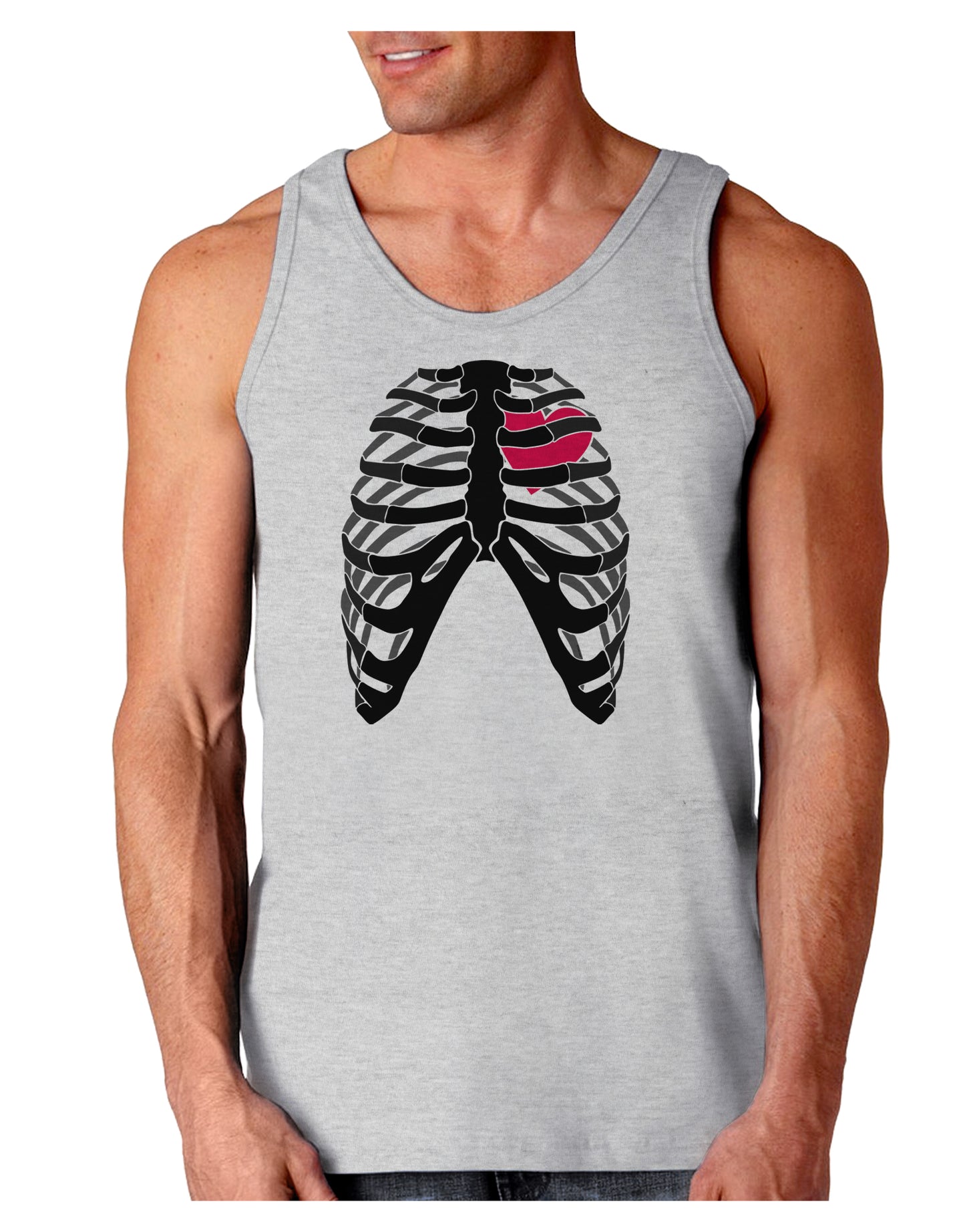 Black Skeleton Bones Ribcage with Heart Loose Tank Top-Loose Tank Top-TooLoud-AshGray-Small-Davson Sales