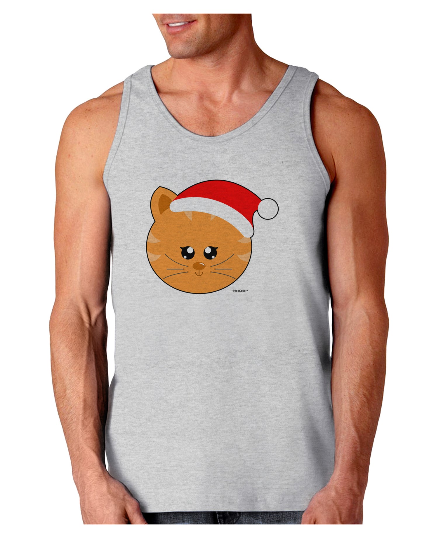 Cute Christmas Cat Santa Hat Loose Tank Top-Loose Tank Top-TooLoud-AshGray-Small-Davson Sales