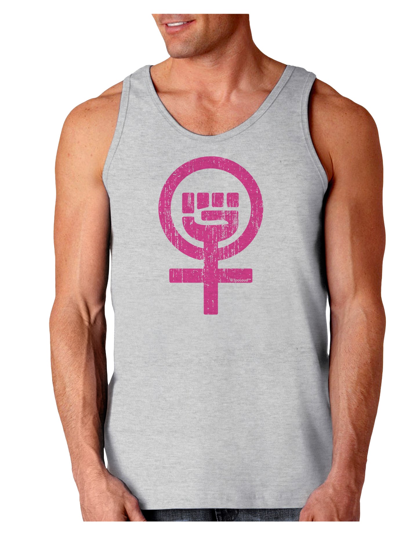 Pink Distressed Feminism Symbol Loose Tank Top-Loose Tank Top-TooLoud-AshGray-Small-Davson Sales