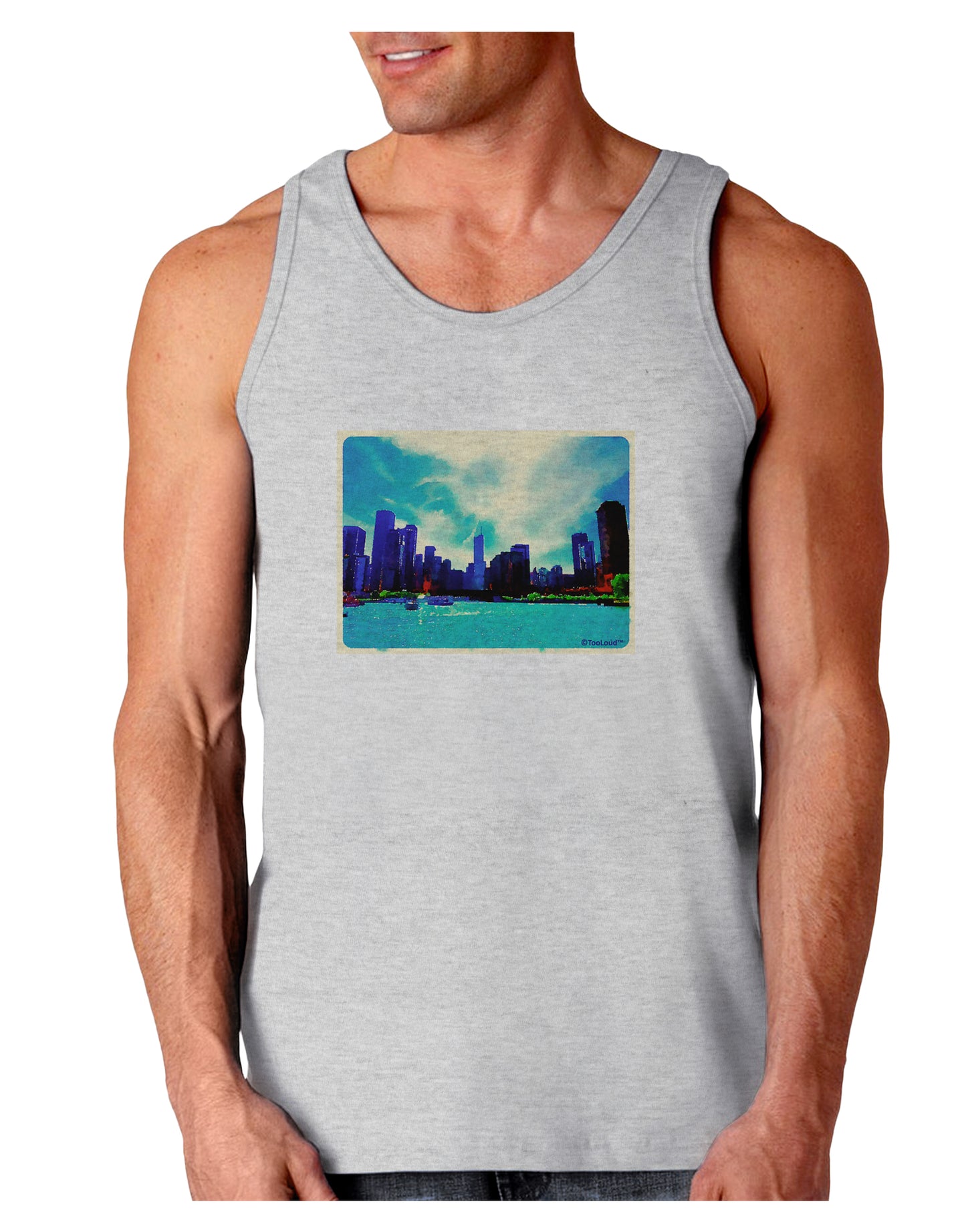 Chicago Skyline Watercolor Loose Tank Top-Loose Tank Top-TooLoud-AshGray-Small-Davson Sales