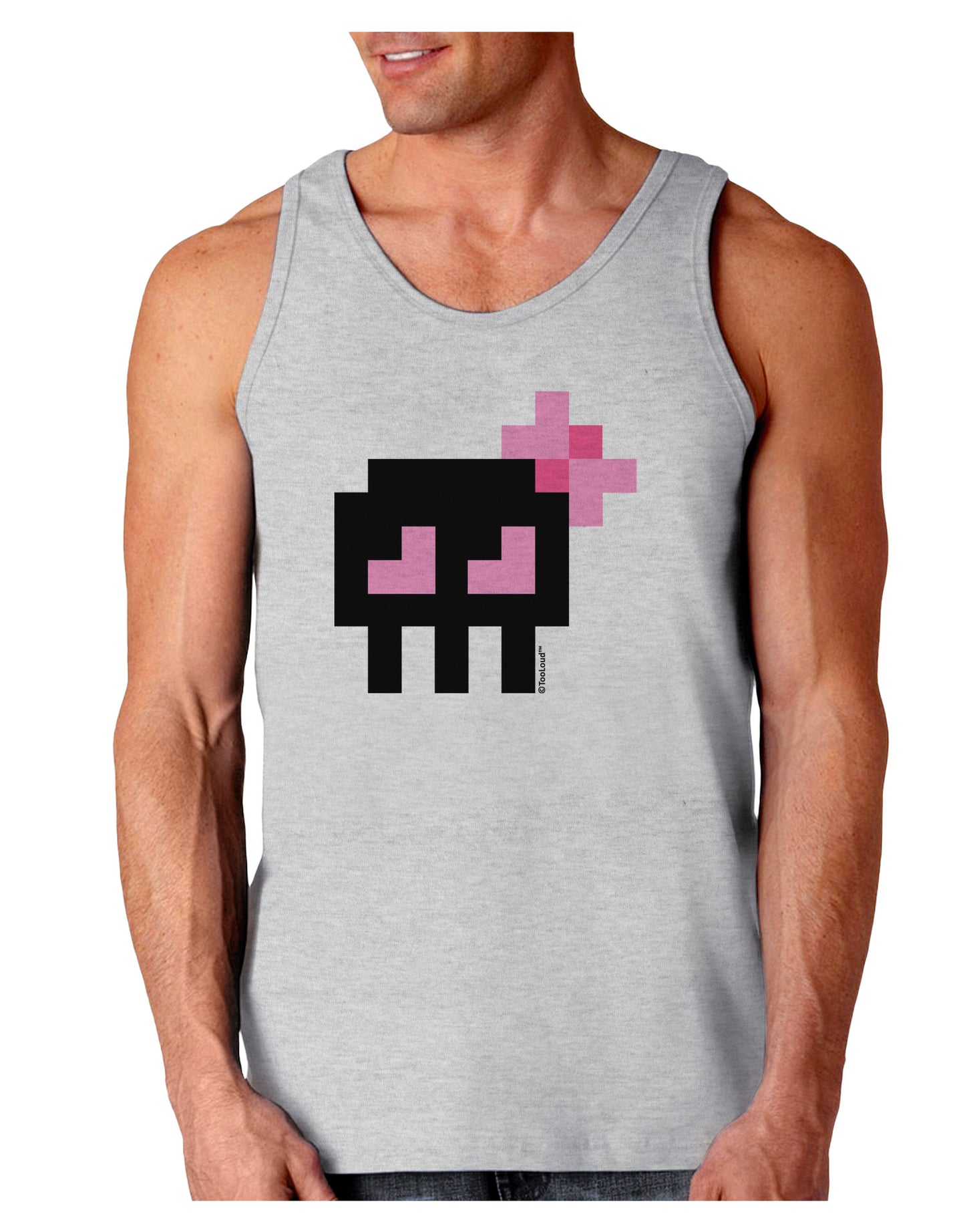 Retro 8-Bit Skull with Pink Bow Loose Tank Top-Loose Tank Top-TooLoud-AshGray-Small-Davson Sales