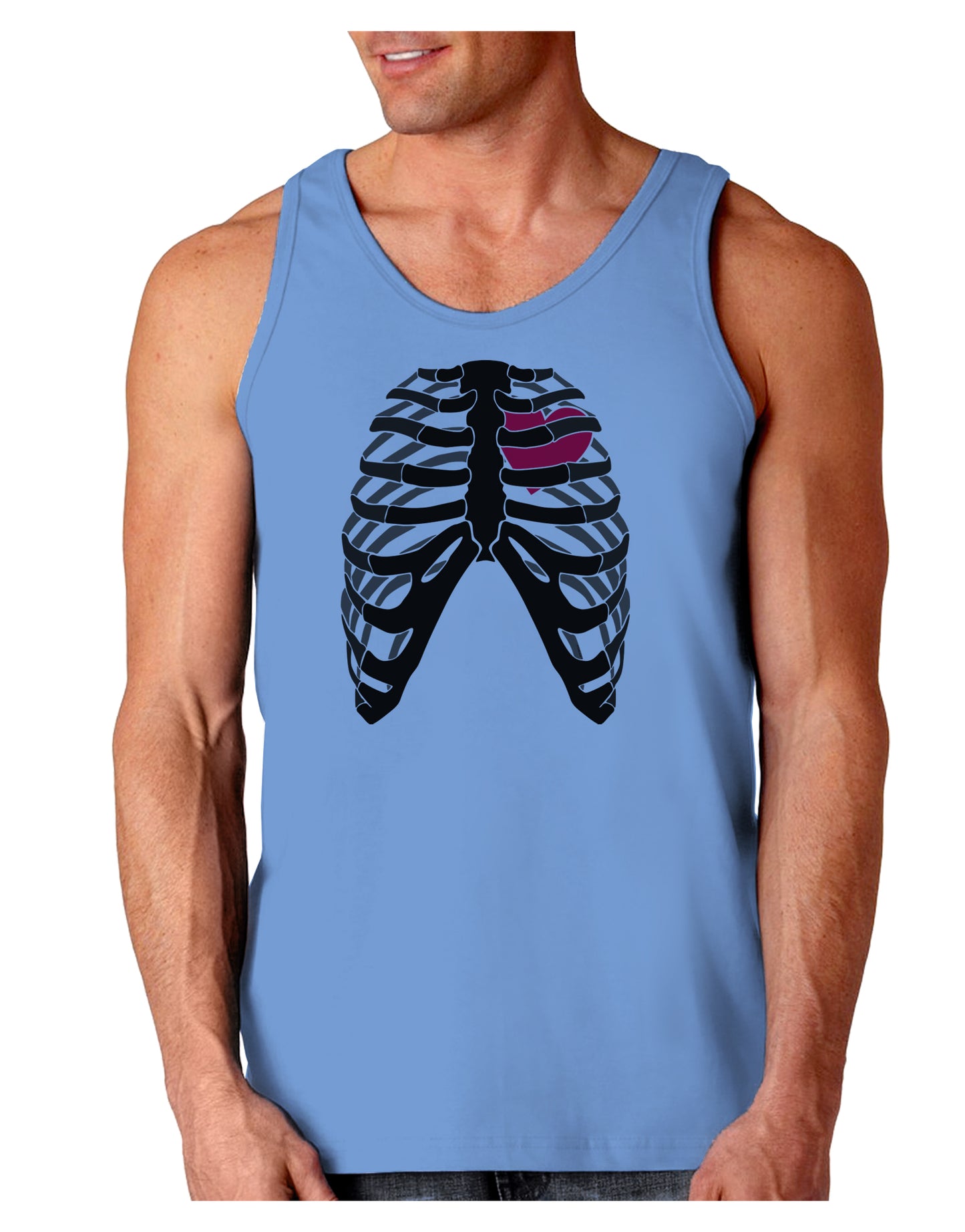 Black Skeleton Bones Ribcage with Heart Loose Tank Top-Loose Tank Top-TooLoud-CarolinaBlue-Small-Davson Sales