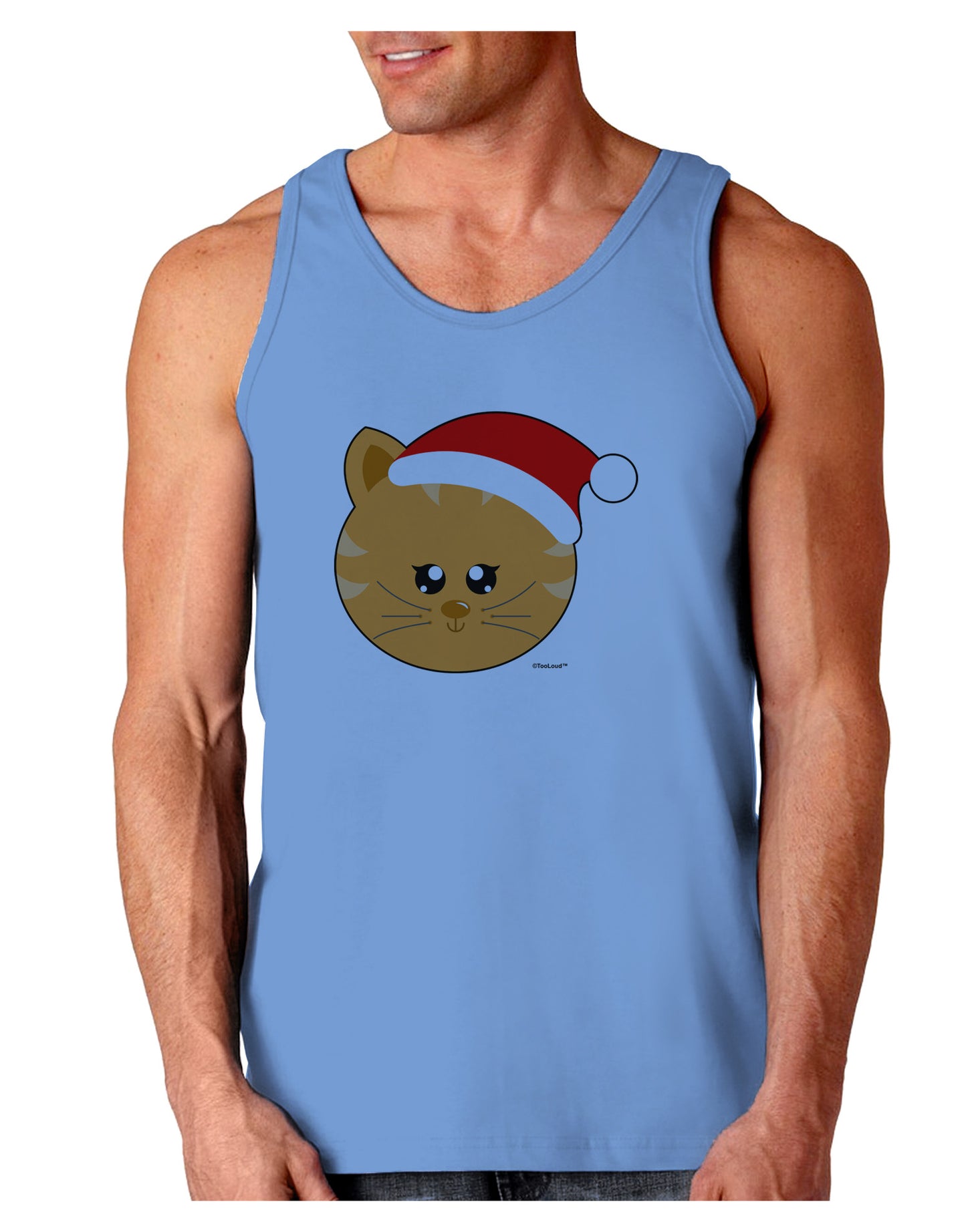 Cute Christmas Cat Santa Hat Loose Tank Top-Loose Tank Top-TooLoud-CarolinaBlue-Small-Davson Sales
