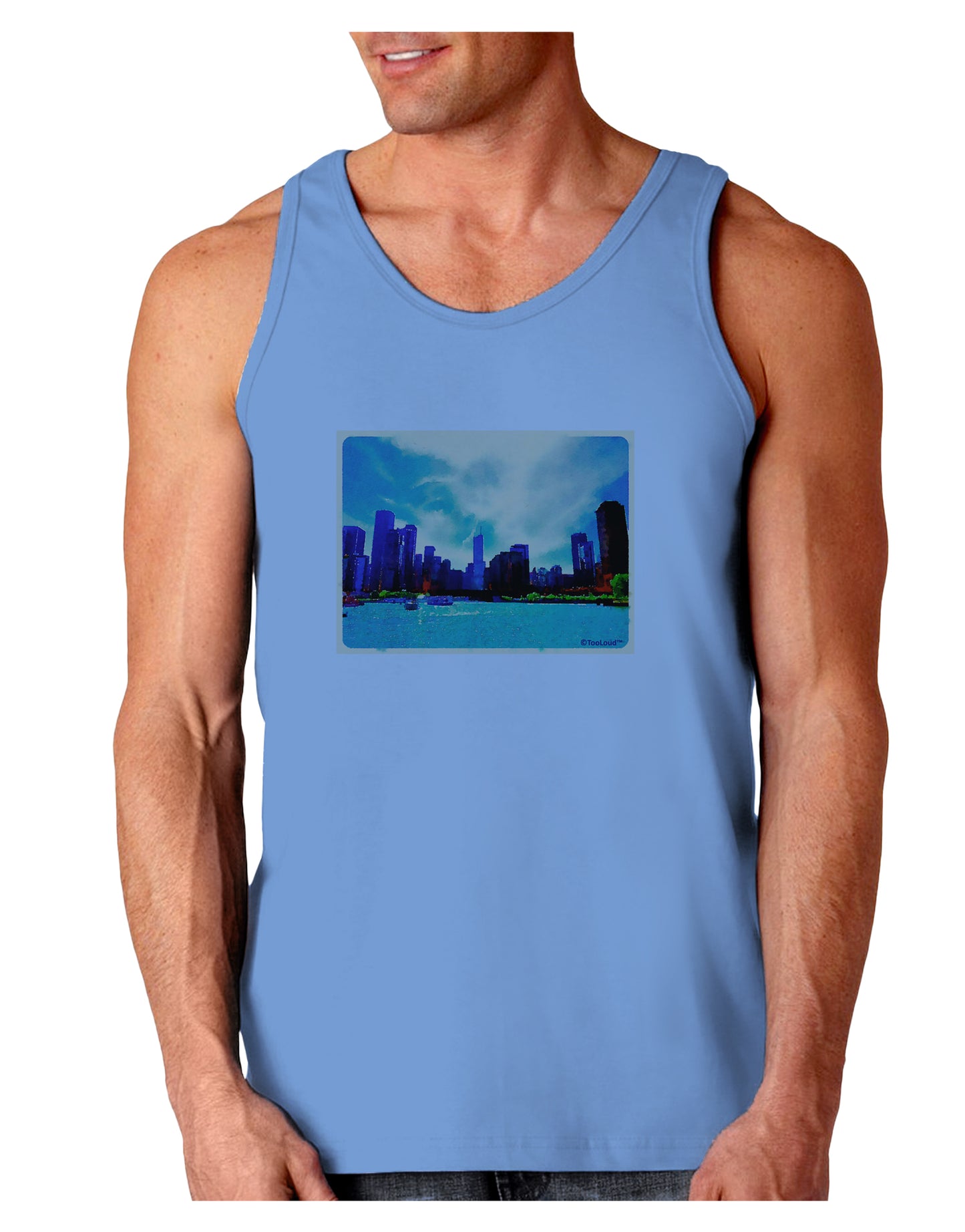 Chicago Skyline Watercolor Loose Tank Top-Loose Tank Top-TooLoud-CarolinaBlue-Small-Davson Sales