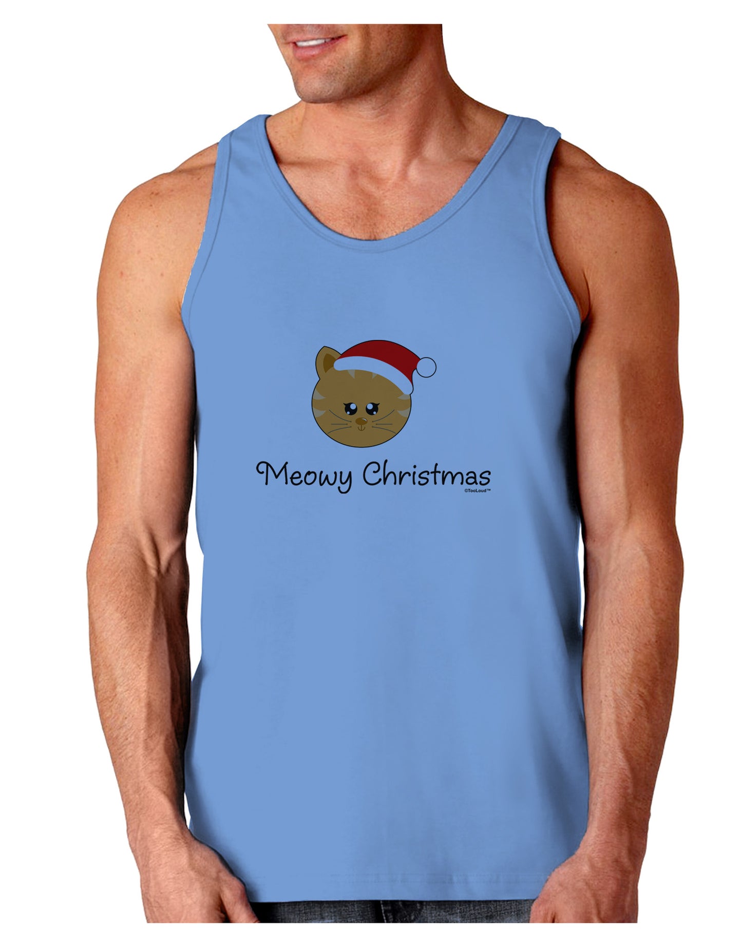 Meowy Christmas Cute Cat Santa Hat Loose Tank Top-Loose Tank Top-TooLoud-CarolinaBlue-Small-Davson Sales