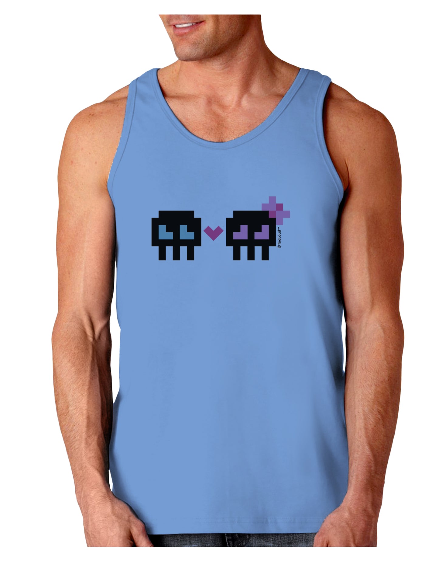 8-Bit Skull Love - Boy and Girl Loose Tank Top-Loose Tank Top-TooLoud-CarolinaBlue-Small-Davson Sales